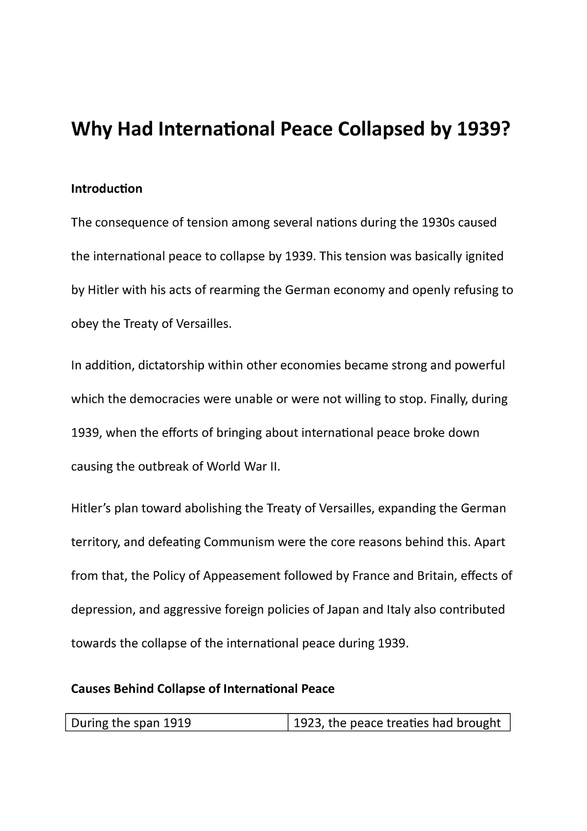 peace collapse essay