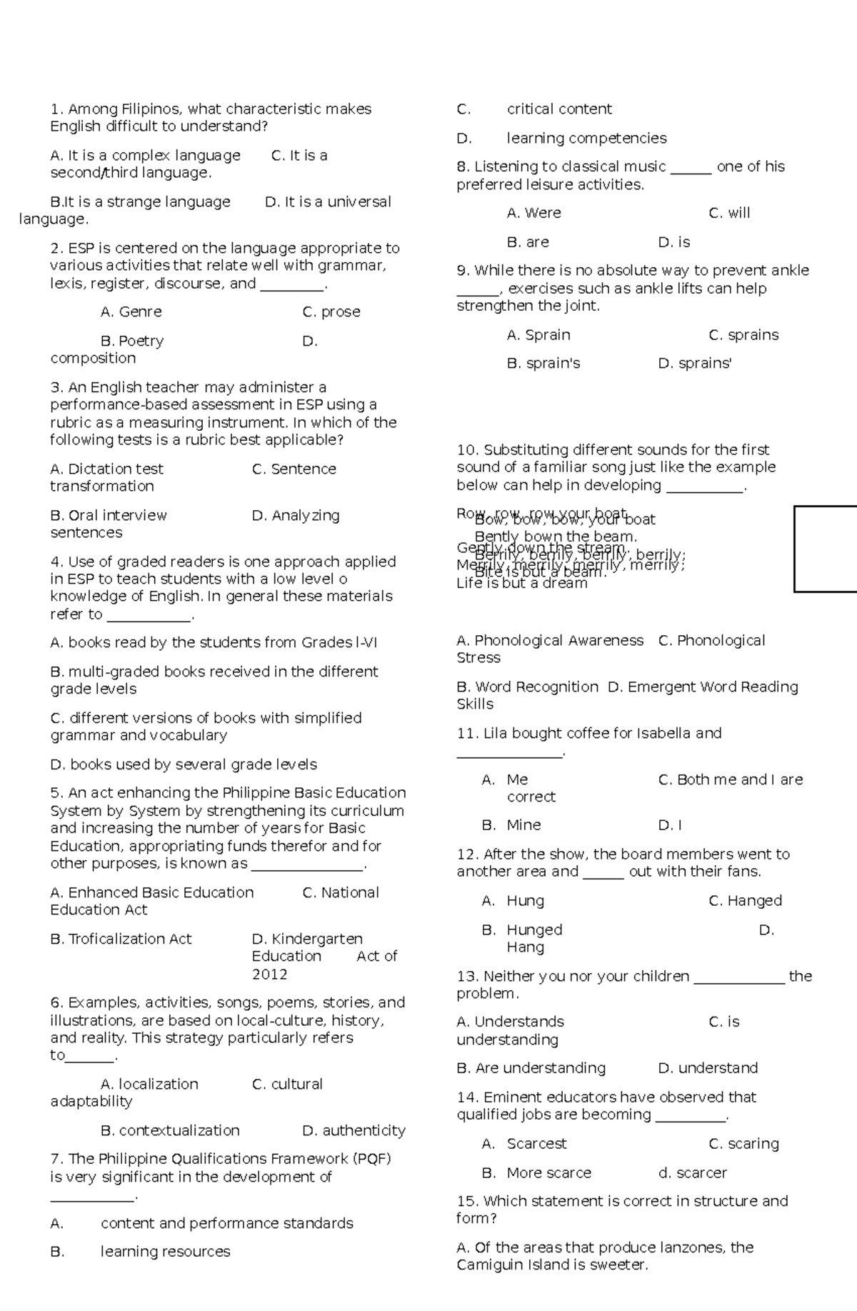 Drills for English Majors Among Filipinos, what characteristic makes
