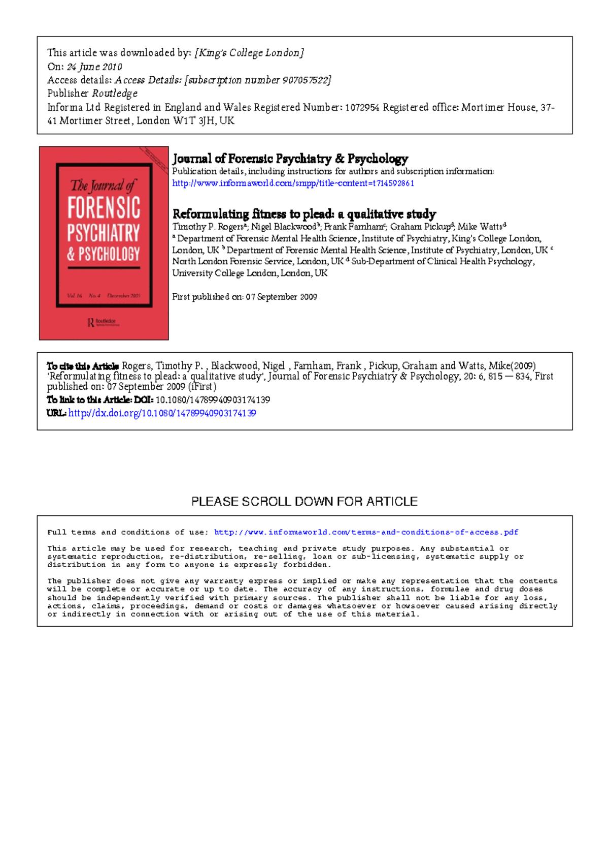 Reformulating fitness to plead a qualita - PLEASE SCROLL DOWN FOR ...