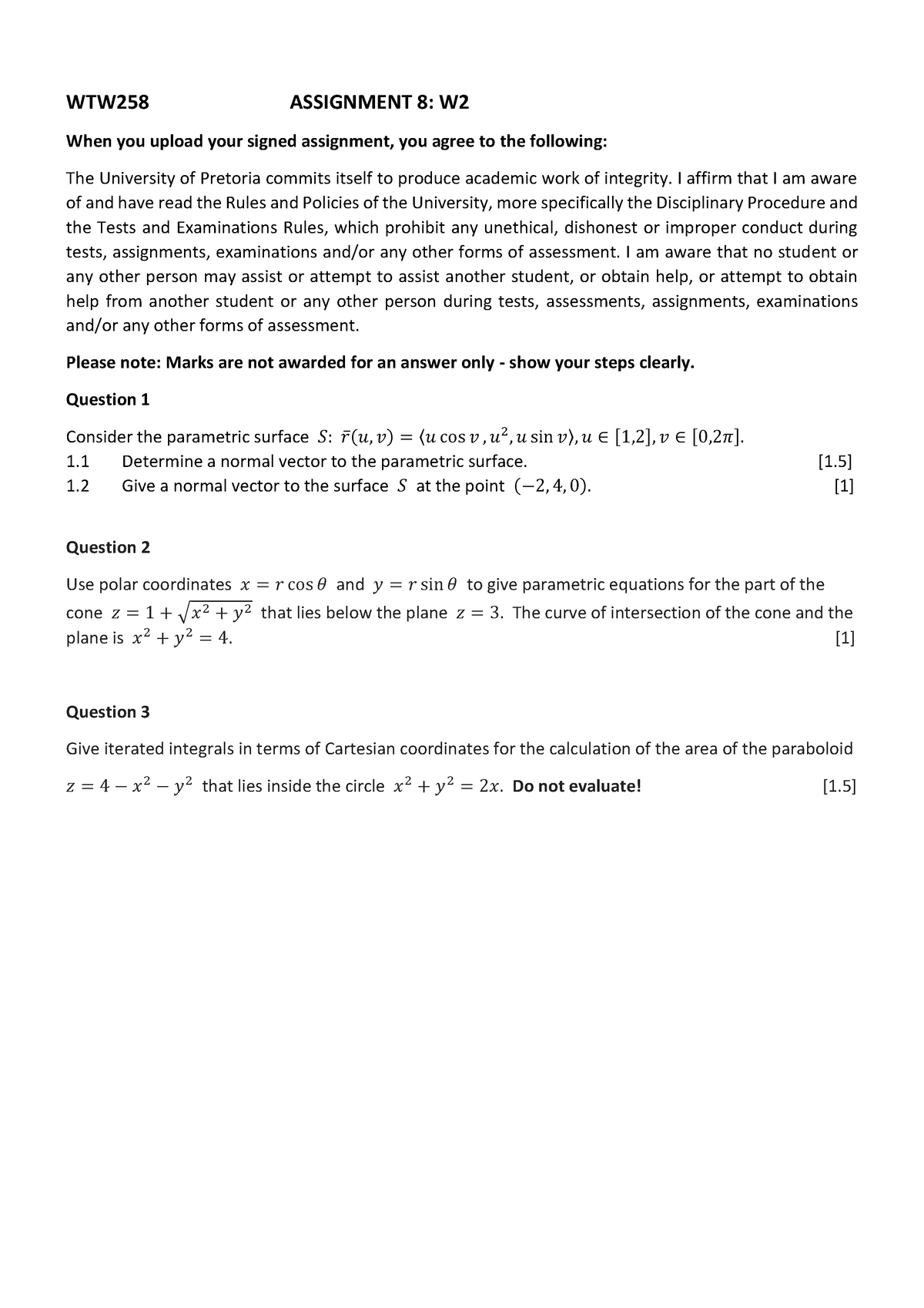 WTW258 Tutorial Assignment 8 W2 (2021) - WTW258 ASSIGNMENT 8: W When ...