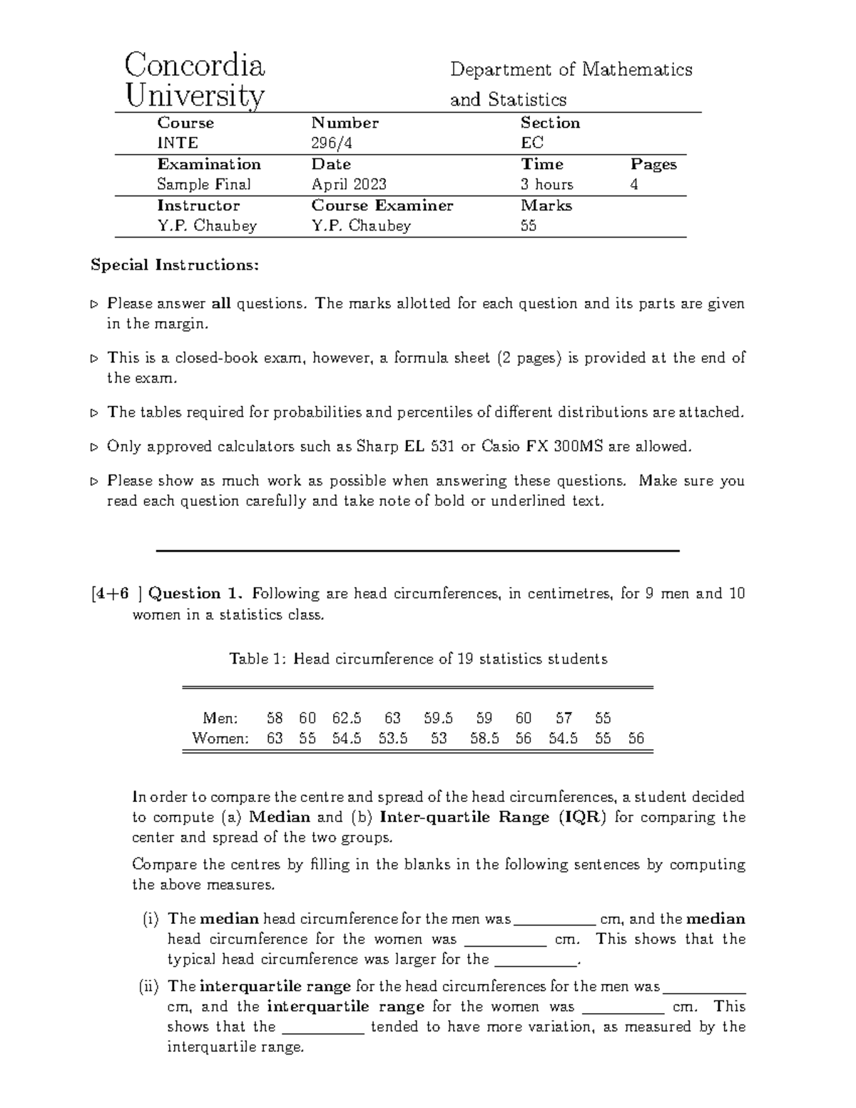 Sample Final Exam W21 - Concordia Department of Mathematics University ...