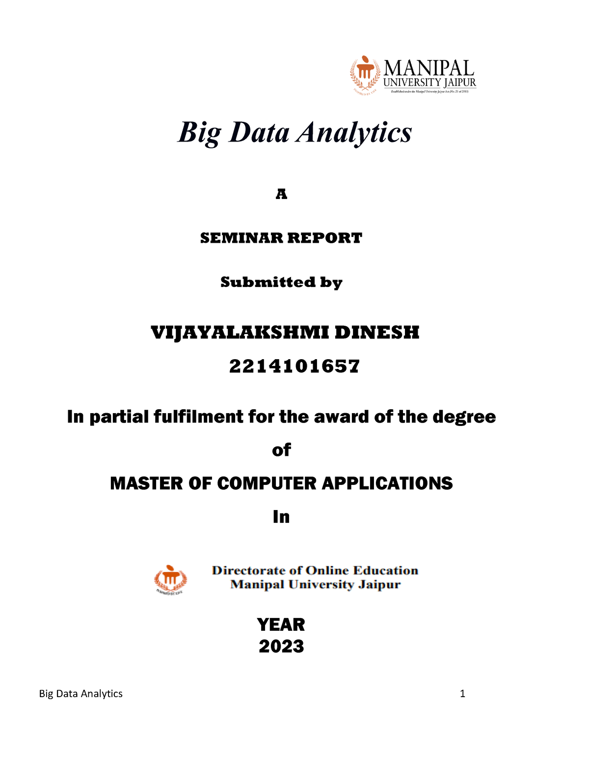 Computer Network - Big Data Analytics ####### A ####### SEMINAR REPORT ...