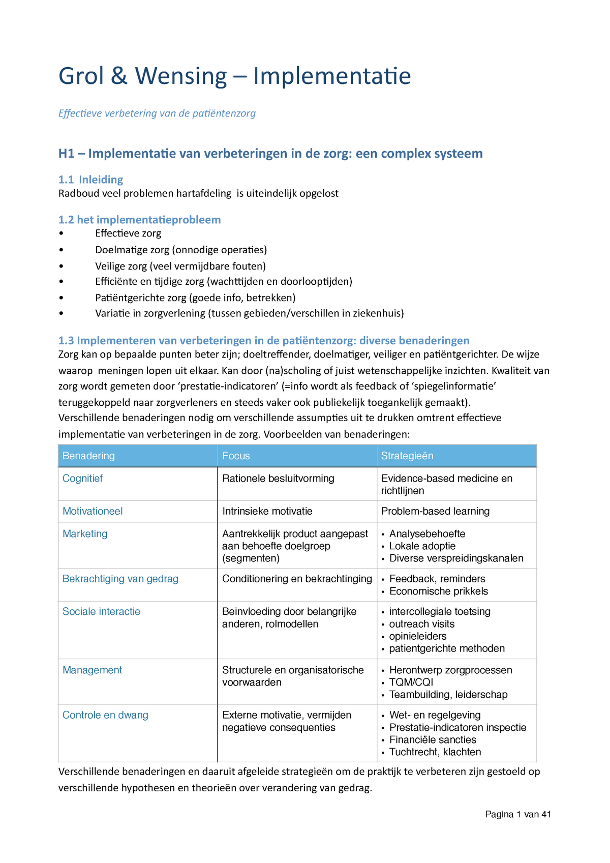 Grol Smv - Samenvatting Implementatie - Grol Wensing Implementa3e ...