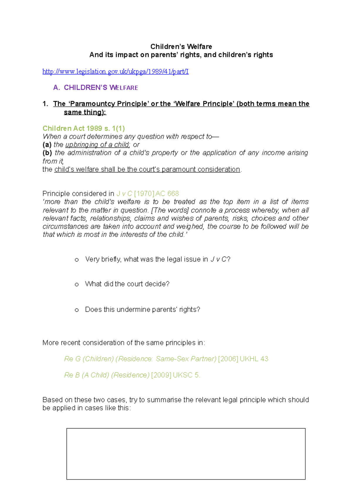 Family law- Child Welfare - Children’s Welfare And its impact on ...