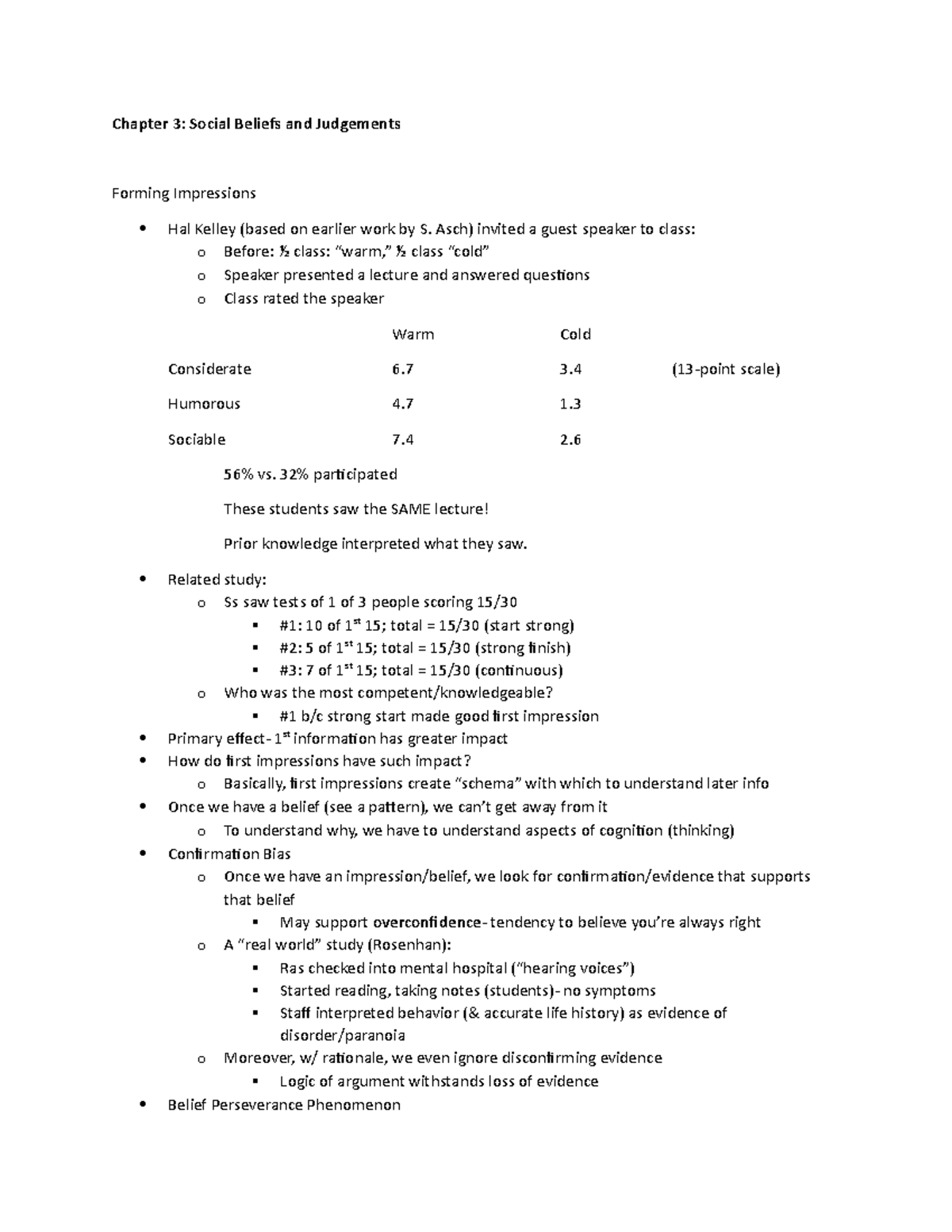 Chapt. 3 notes 9 - Chapter 3: Social Beliefs and Judgements Forming ...