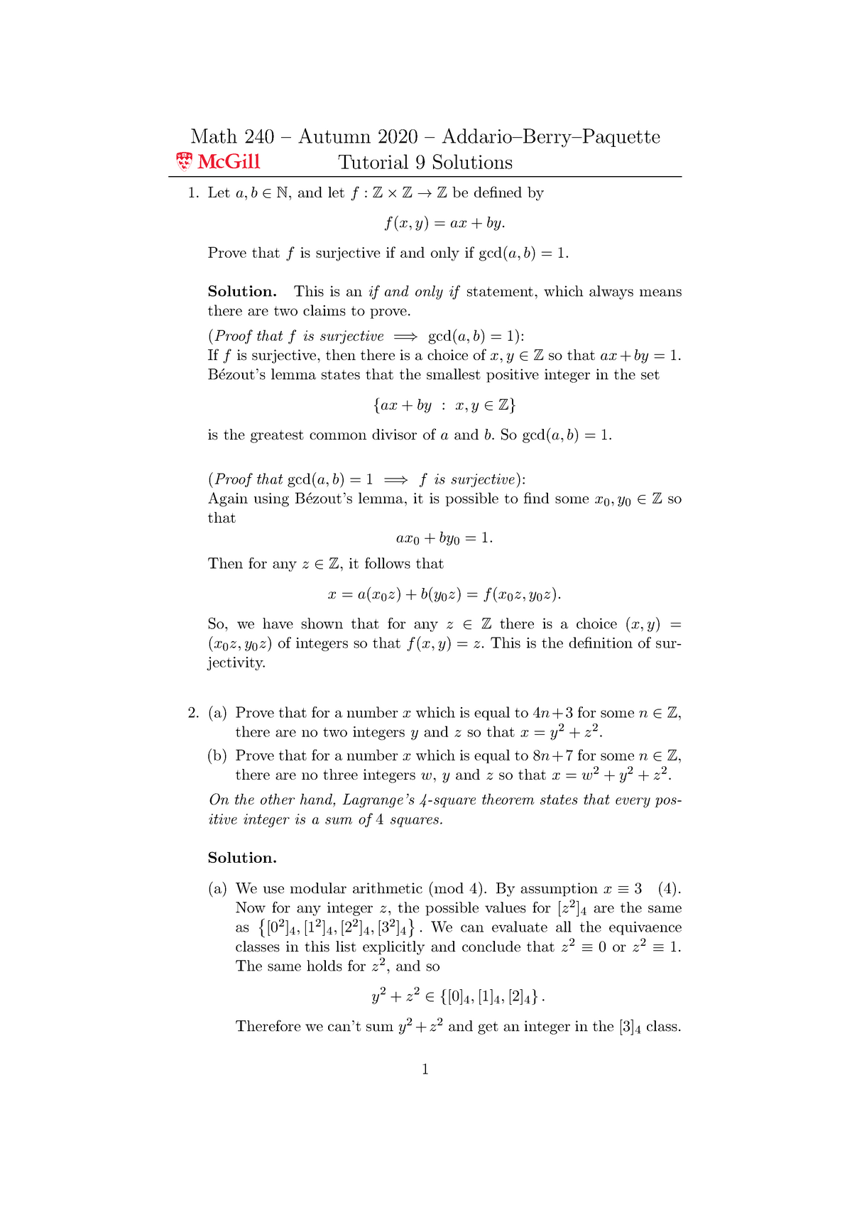 Tutorial 9 Solutions Partiall Math 240 Autumn Addario Berry Paquette Studocu