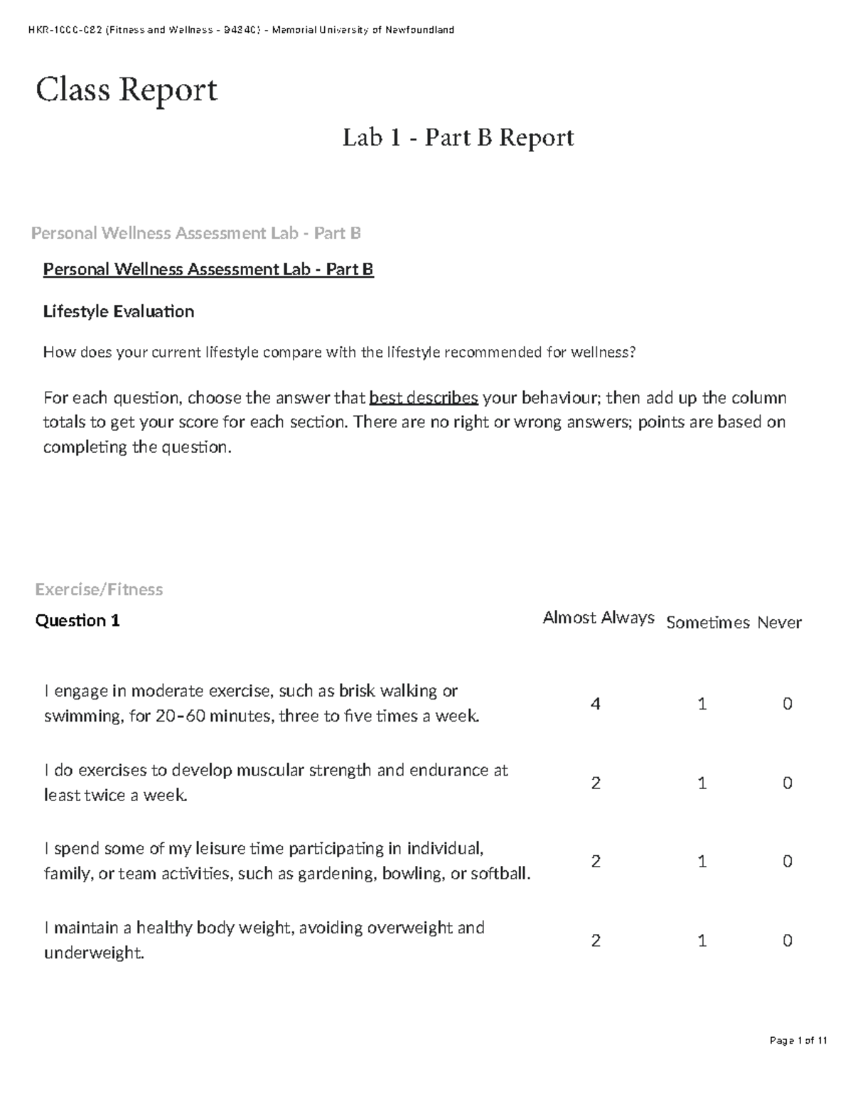 Lab 1 - Part B - note - HKR-1000-082 (Fitness and Wellness - 94340 ...