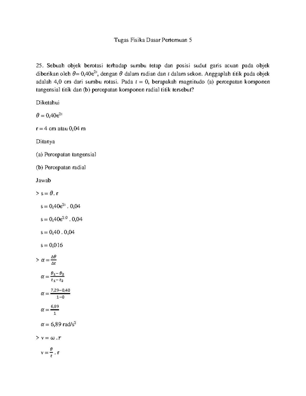 Tugas Pertemuan 5 Fisika Dasar - Tugas Fisika Dasar Pertemuan 5 Sebuah ...