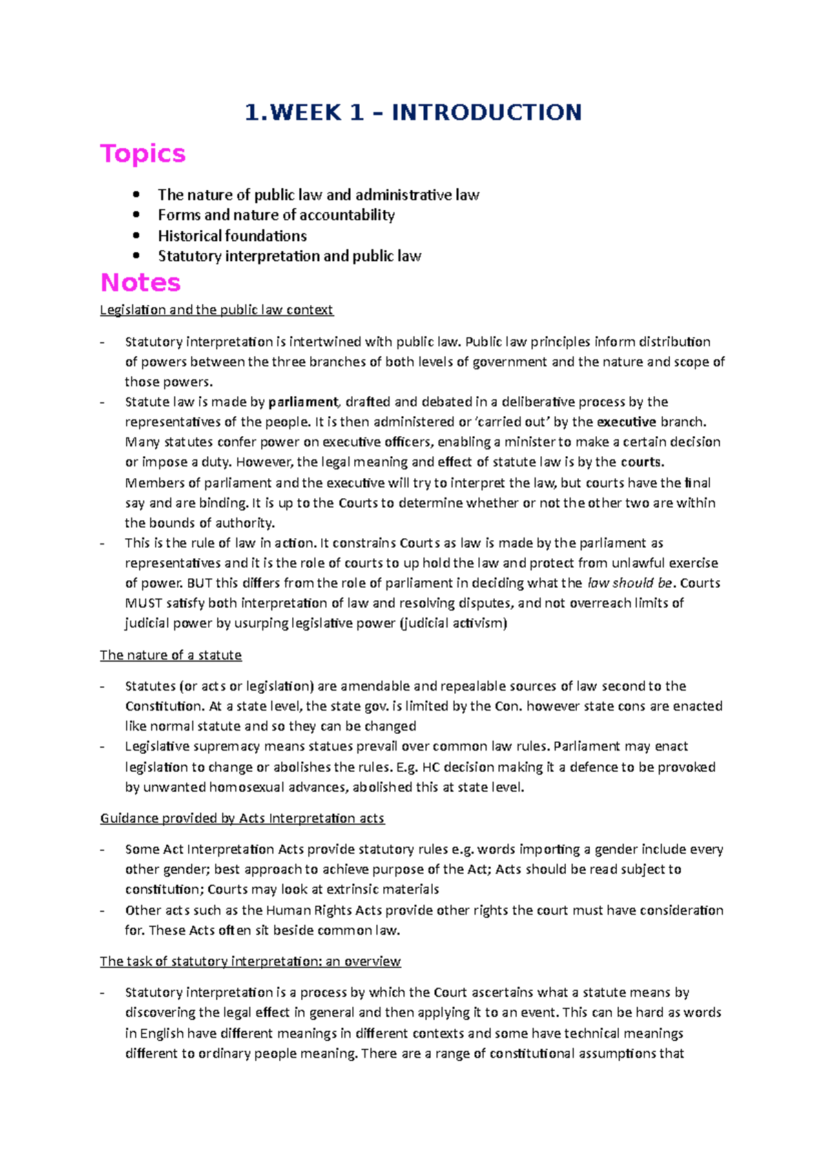 Admin wk 1 -6 - Lecture notes 1-6 - 1 1 – INTRODUCTION Topics The ...