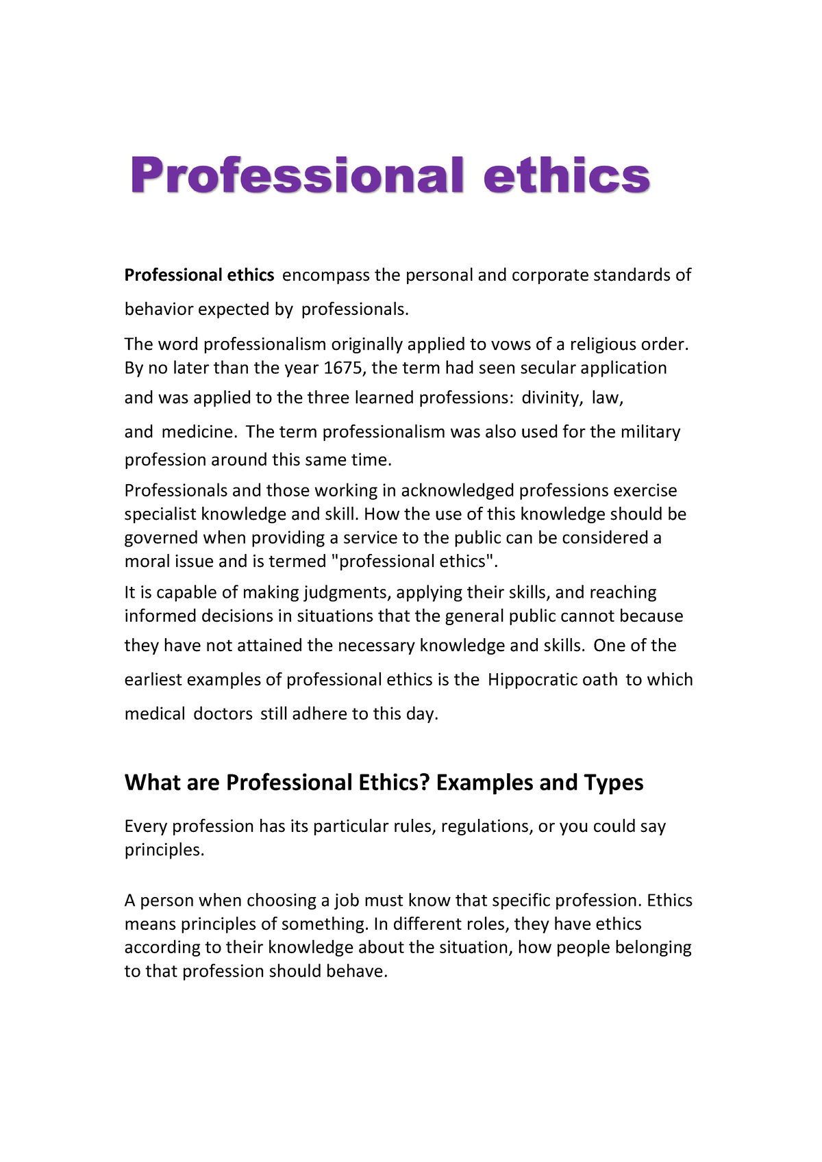 essays on professional ethics
