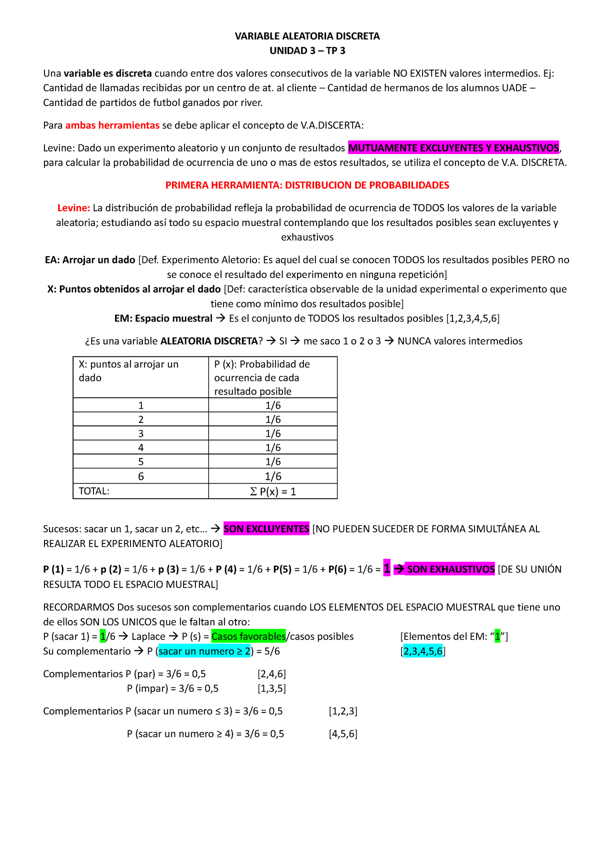 Variable Aleatoria Discreta - VARIABLE ALEATORIA DISCRETA UNIDAD 3 – TP ...