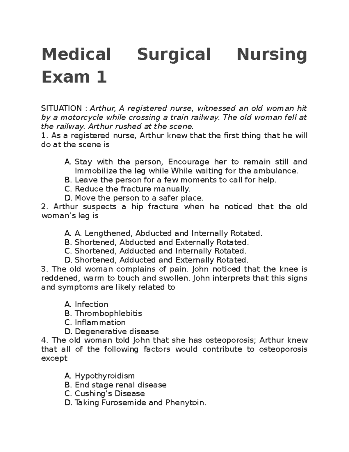 Medical Surgical Nursing Exam 1 - Medical Surgical Nursing Exam 1 ...