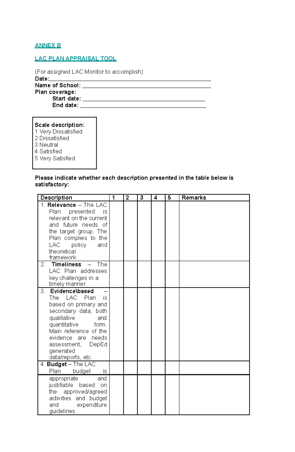 Forms1 Forms for School ANNEX B LAC PLAN APPRAISAL TOOL (For
