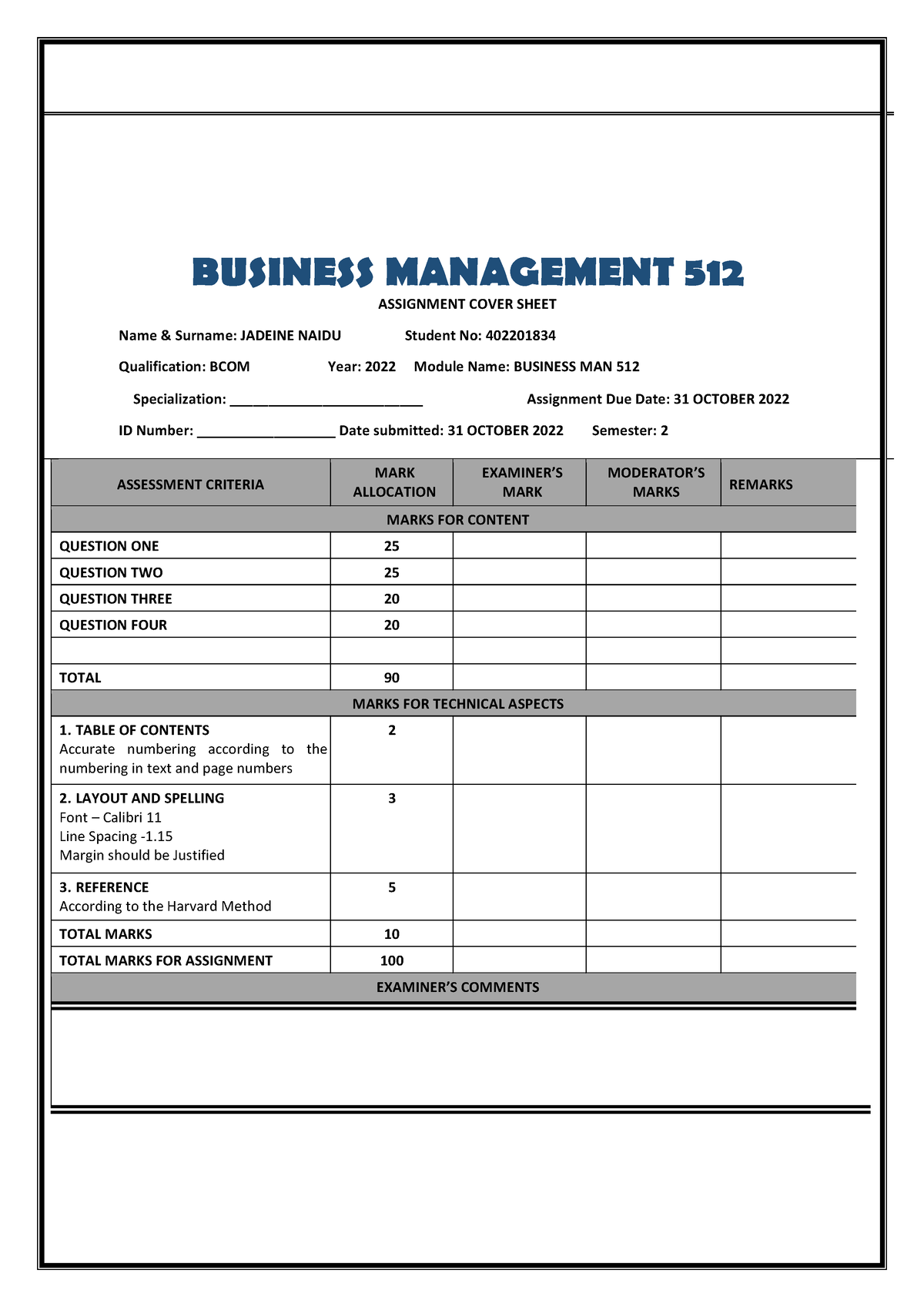 business management 512 assignment