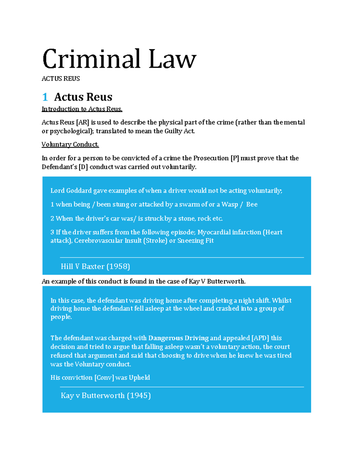Omissions - Lecture notes 6 - Criminal Law ACTUS REUS 1 Actus Reus ...