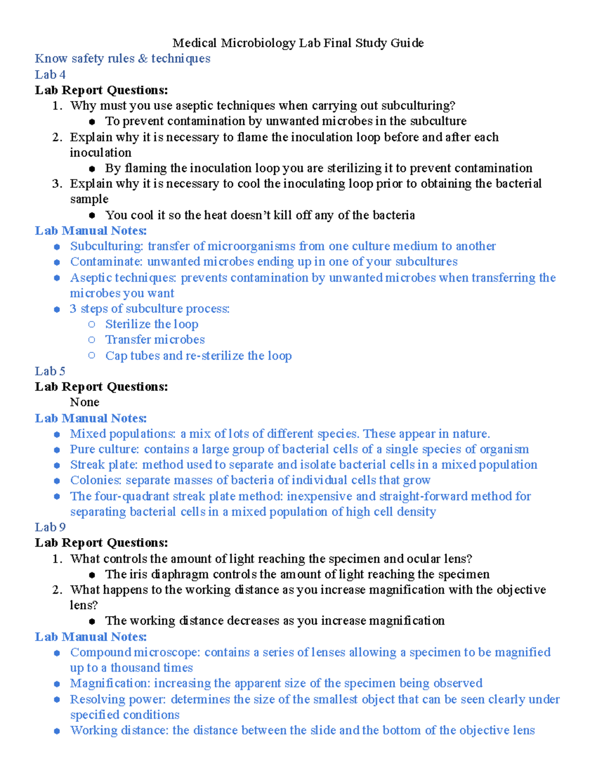 Medical Micro Lab Final Studyguide Medical Microbiology Lab Final