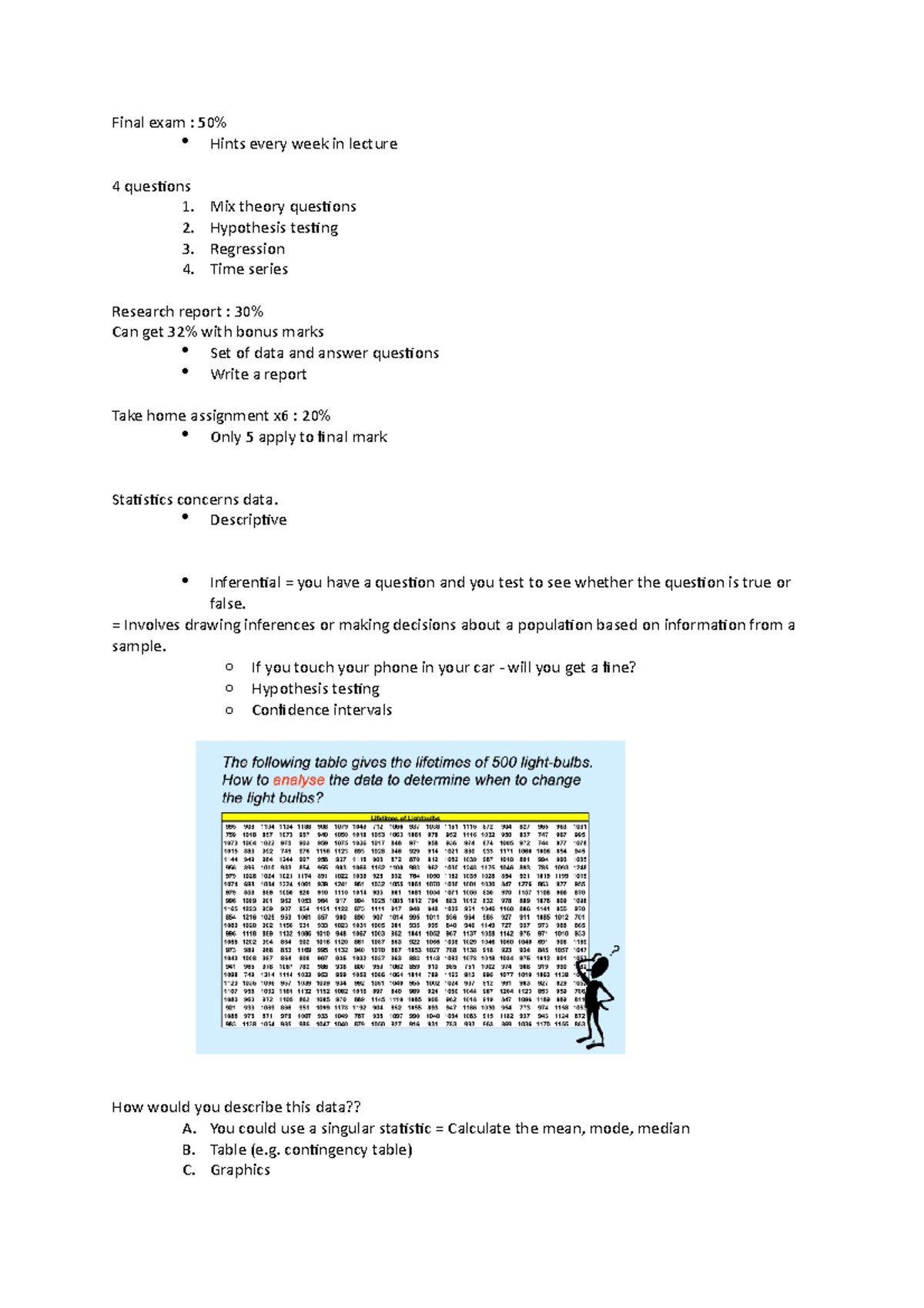 BSB123 Data Analysis Lecture Notes 1 - Final Exam : 50% Hints Every ...