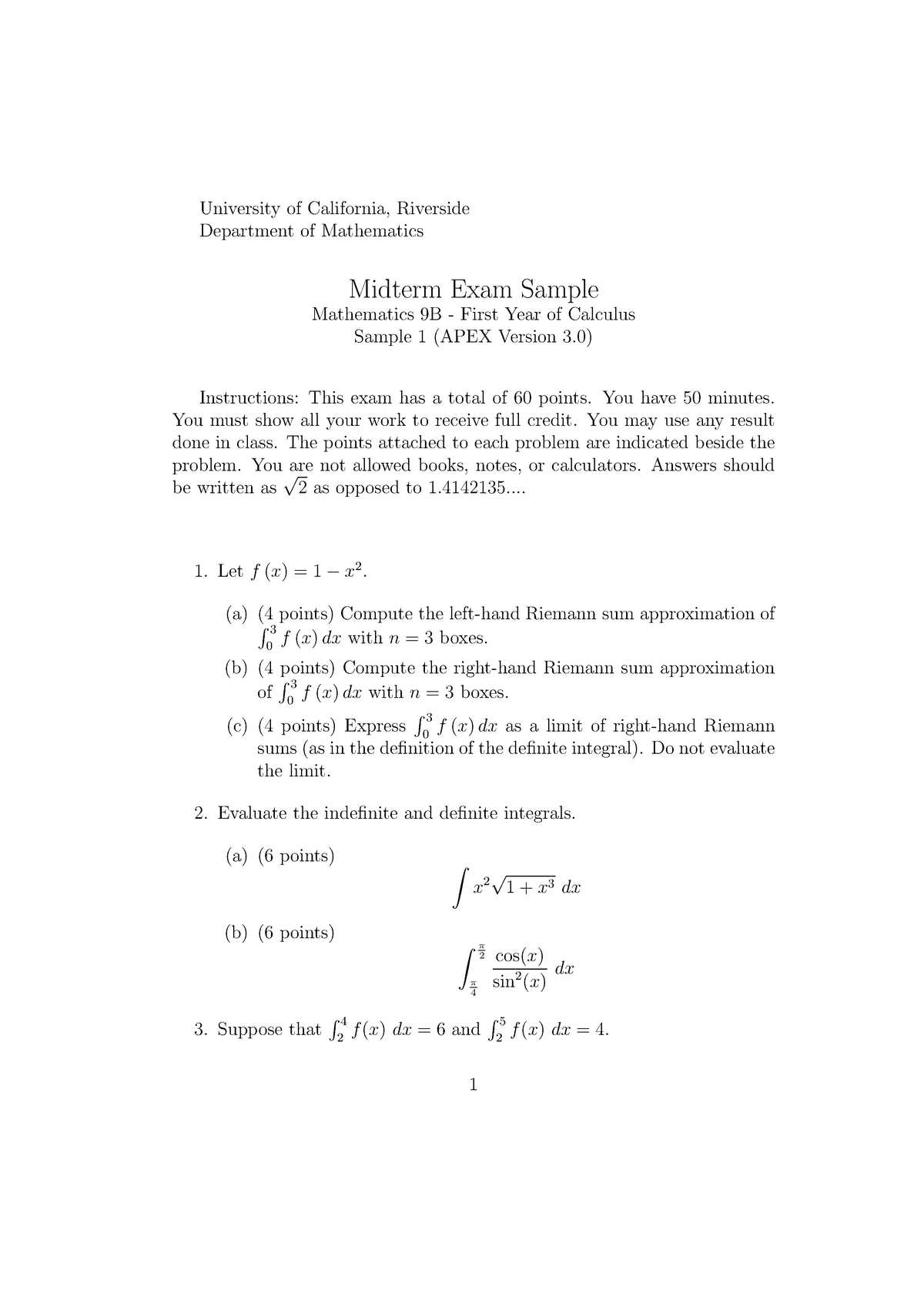 Math 9B S18 Midterm Sample 1 - University Of California, Riverside ...