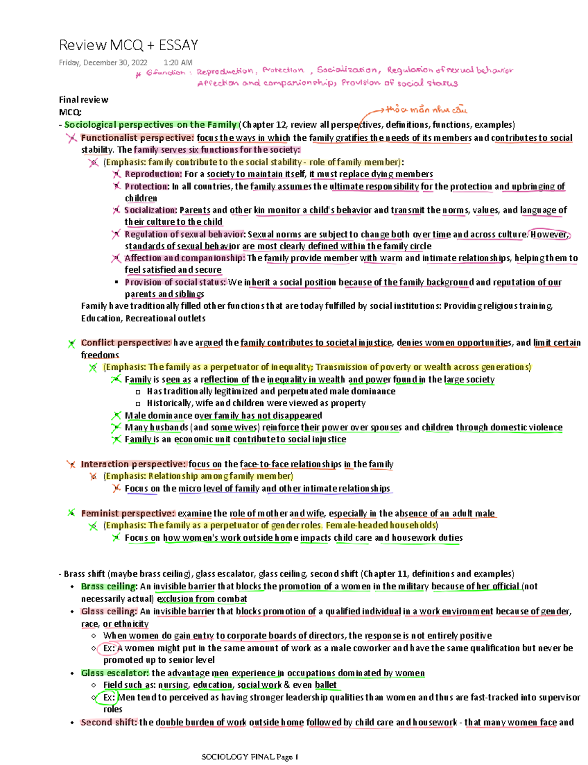 Sociology- Final - Final review MCQ: Sociological perspectives on the ...