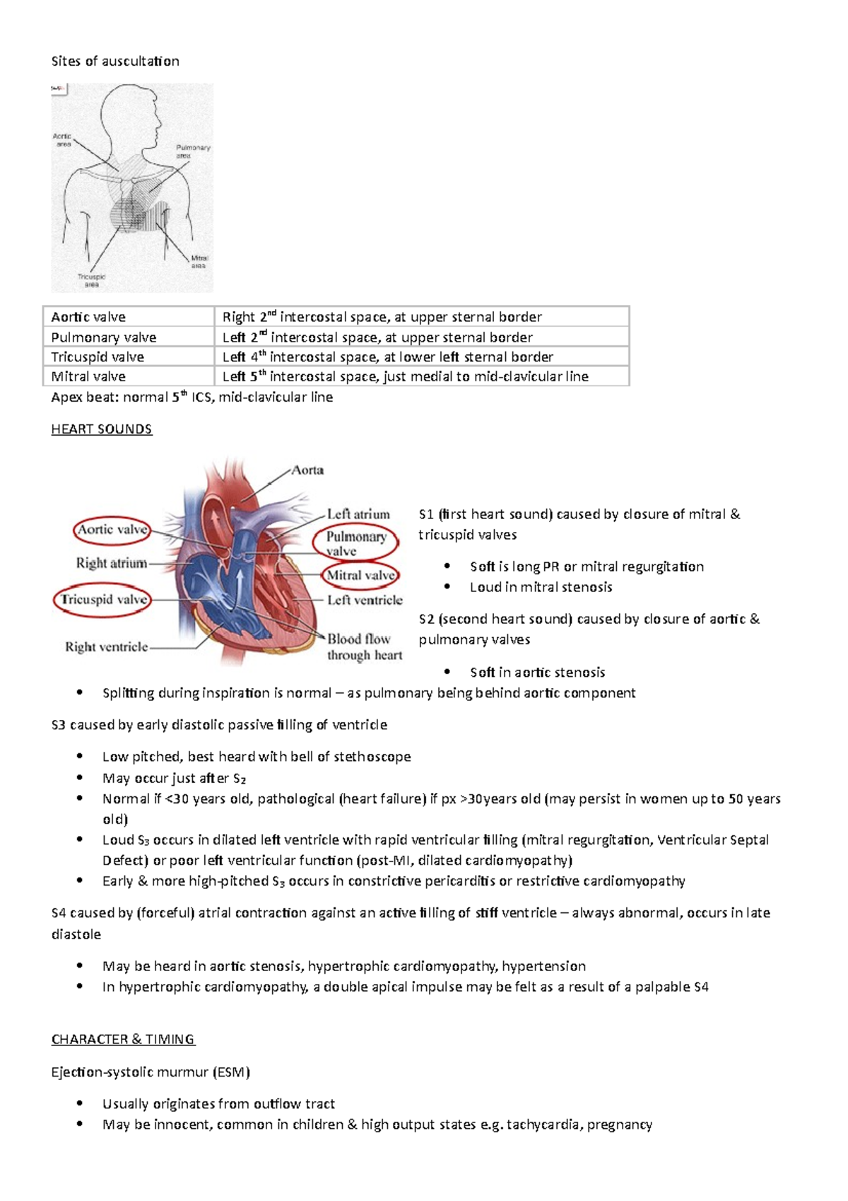 Heart Sounds - Summary Medicine - Sites of auscultation Aortic valve ...