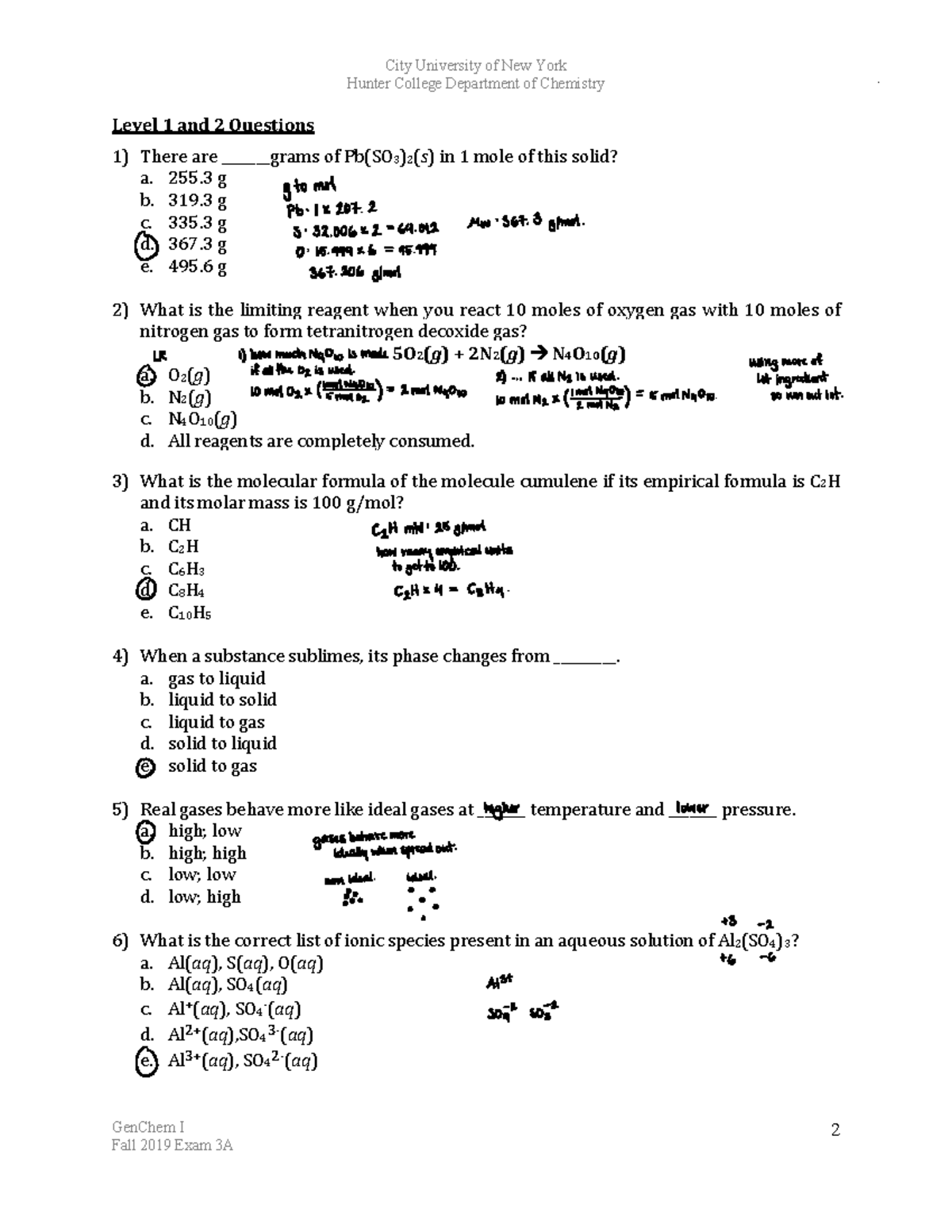 General Chemistry I 2019 Exam 3 Part 1 - City University of New York ...