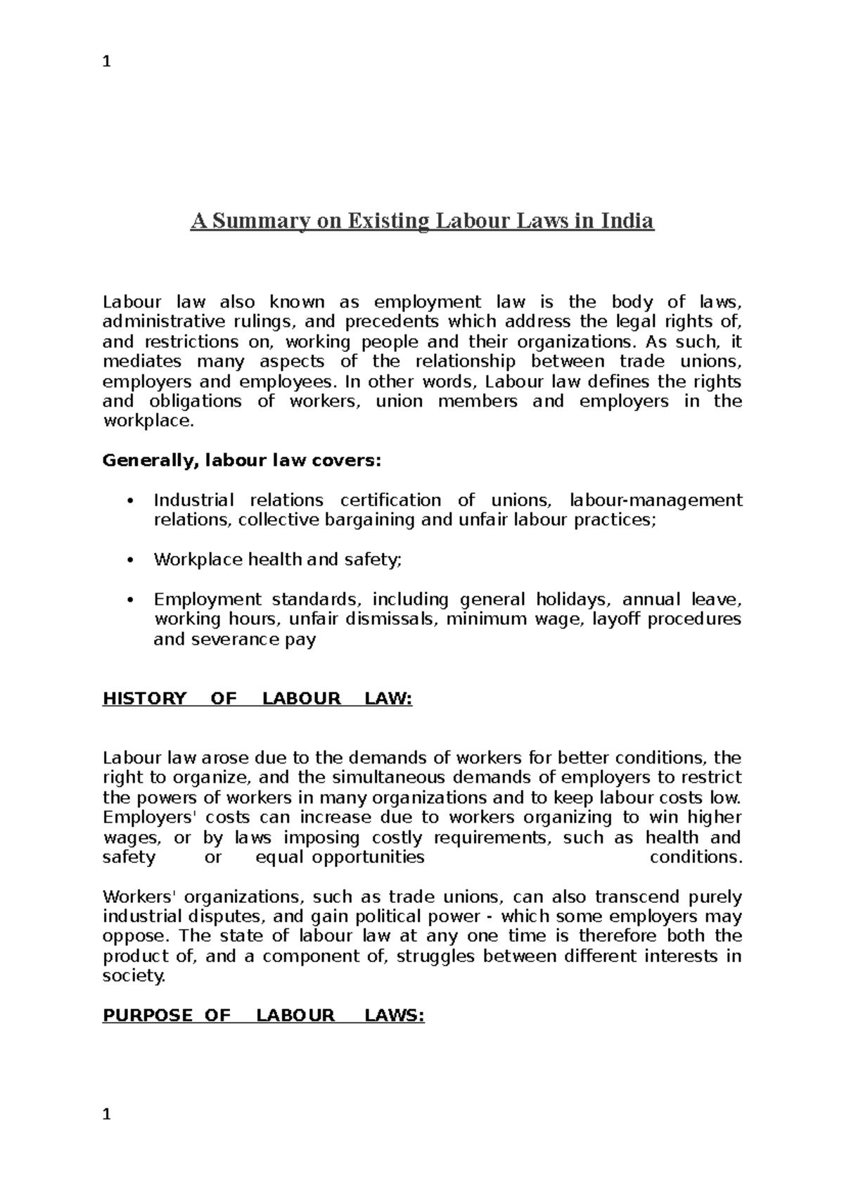 assignment on labour law in india