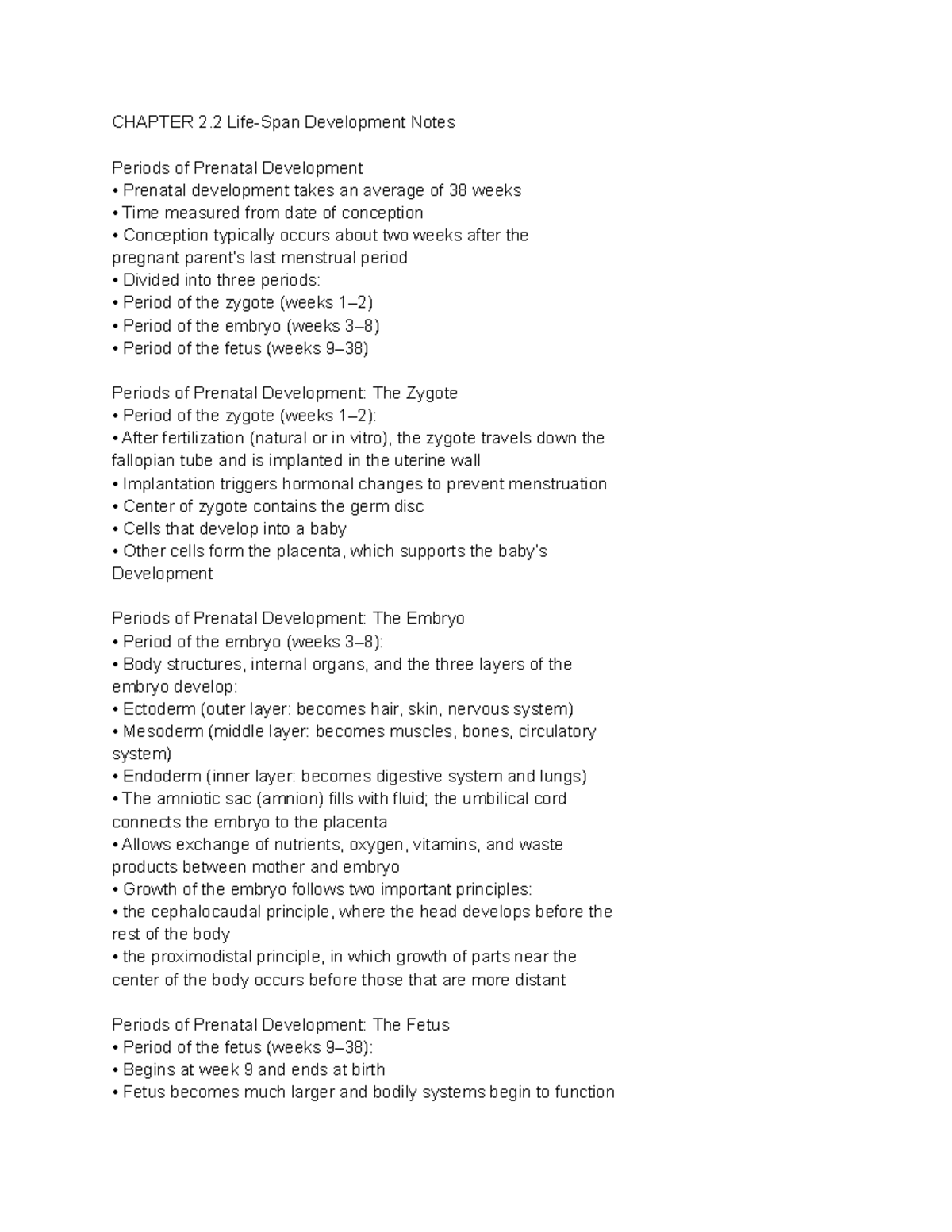 CHAPTER 2.2 Life-Span Development Notes - CHAPTER 2 Life-Span ...