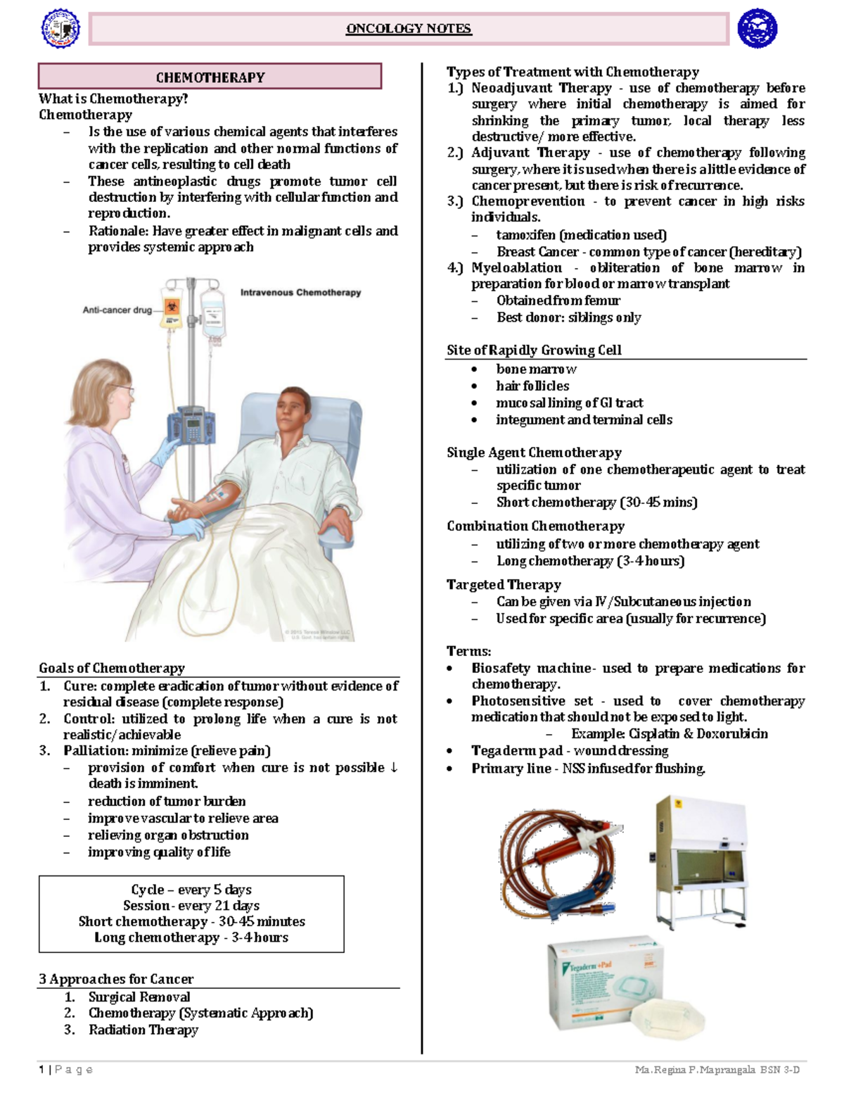 RLE - Oncology Notes - 1 | P a g e Ma. Regina P. Maprangala BSN 3-D ...