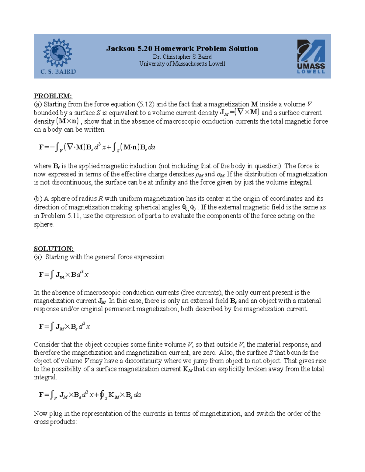 jackson 1.5 homework problem solution