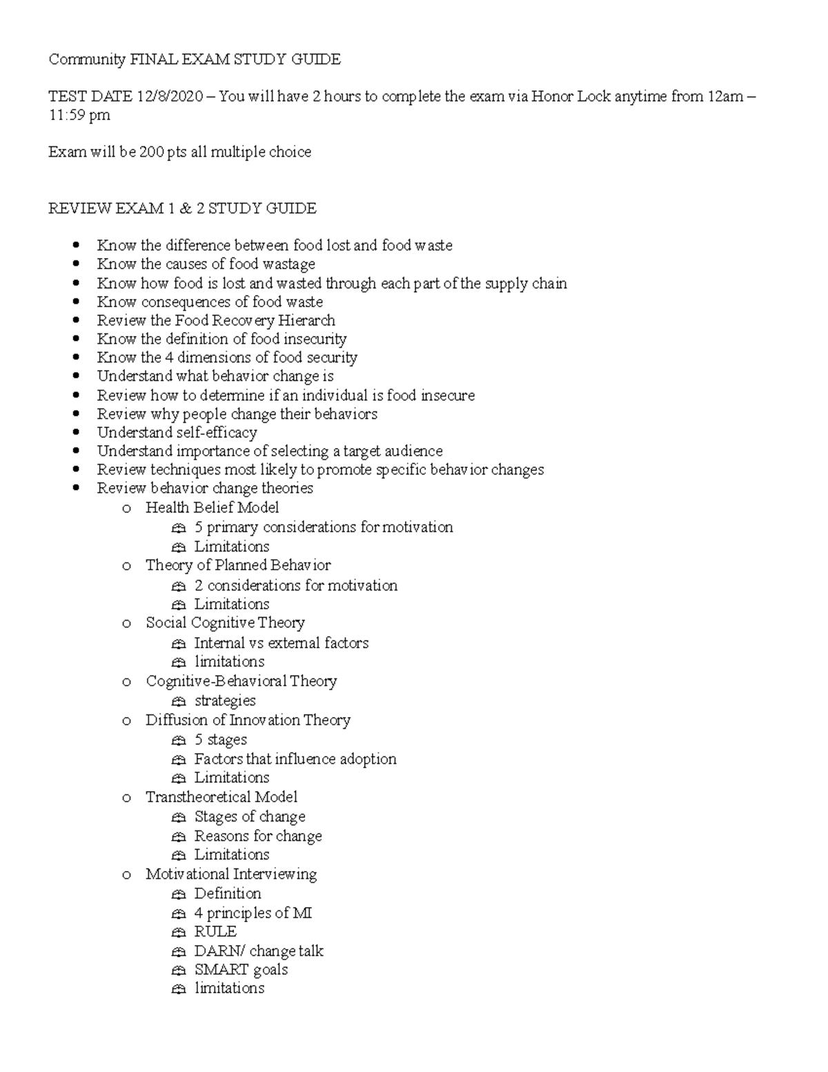 Final EXAM Study Guide 2020 - Community FINAL EXAM STUDY GUIDE TEST ...