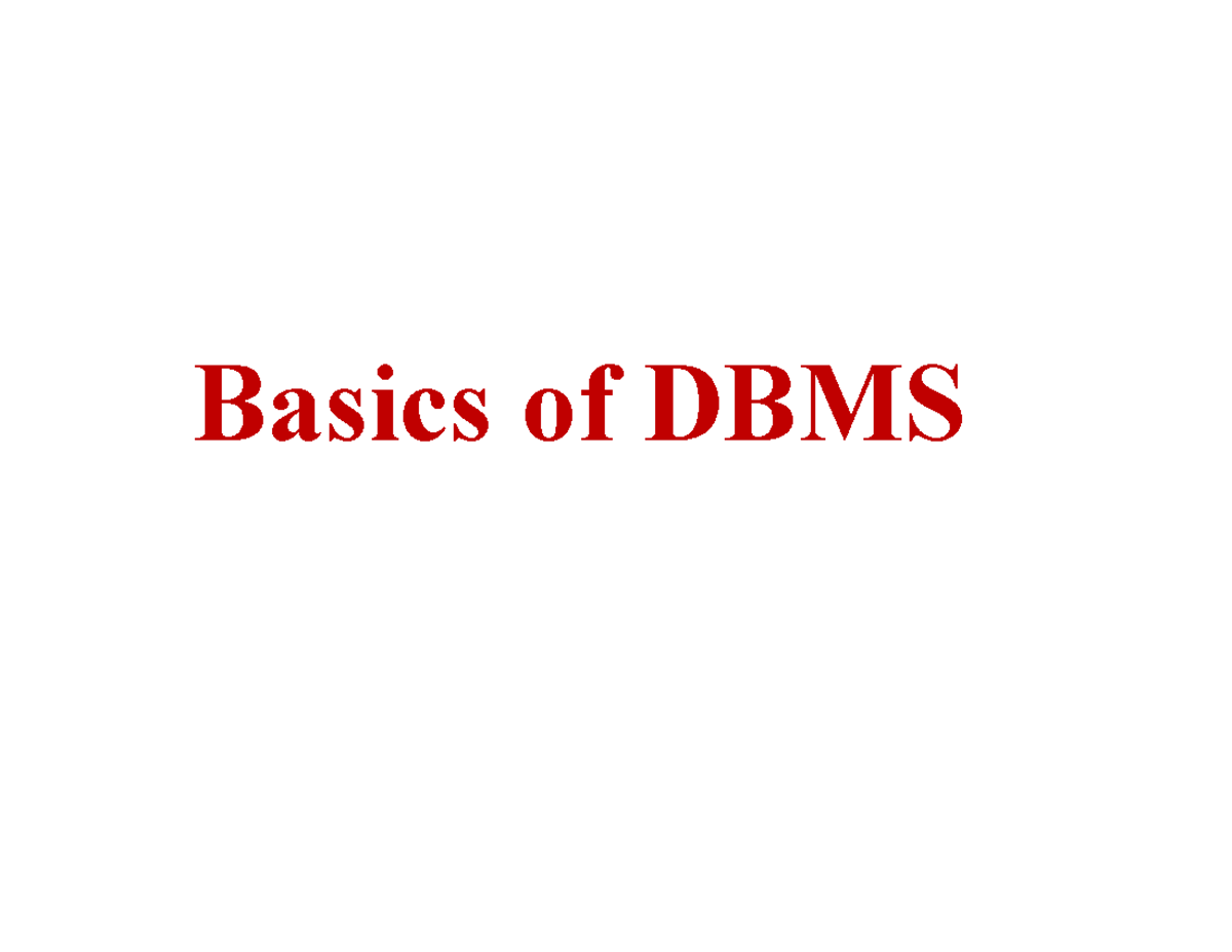 L01 Introduction to DBMS - Basics of DBMS Syllabus Introduction: Data ...