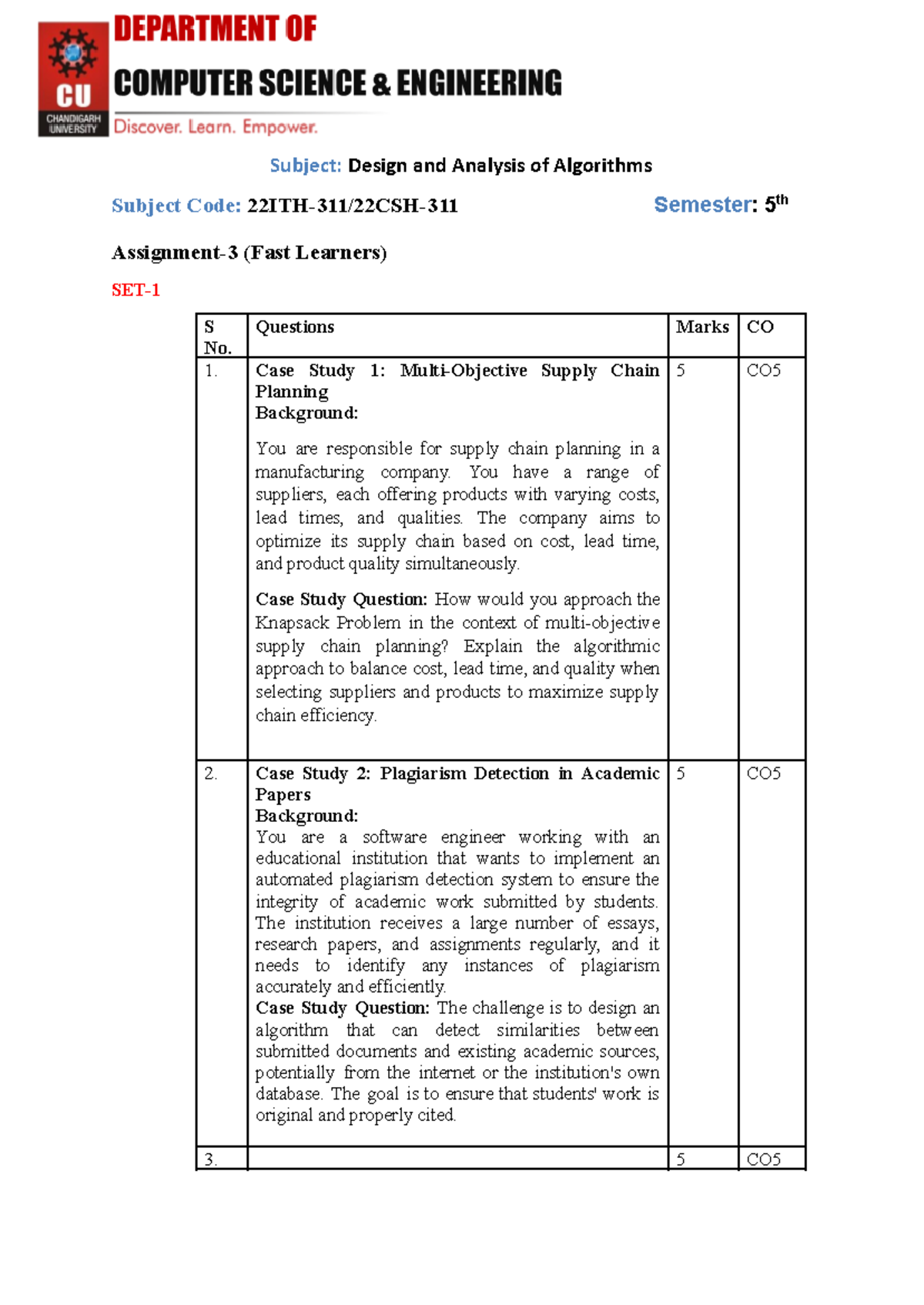 DAA Fast Learners Assignment-3 - Subject: Design and Analysis of ...