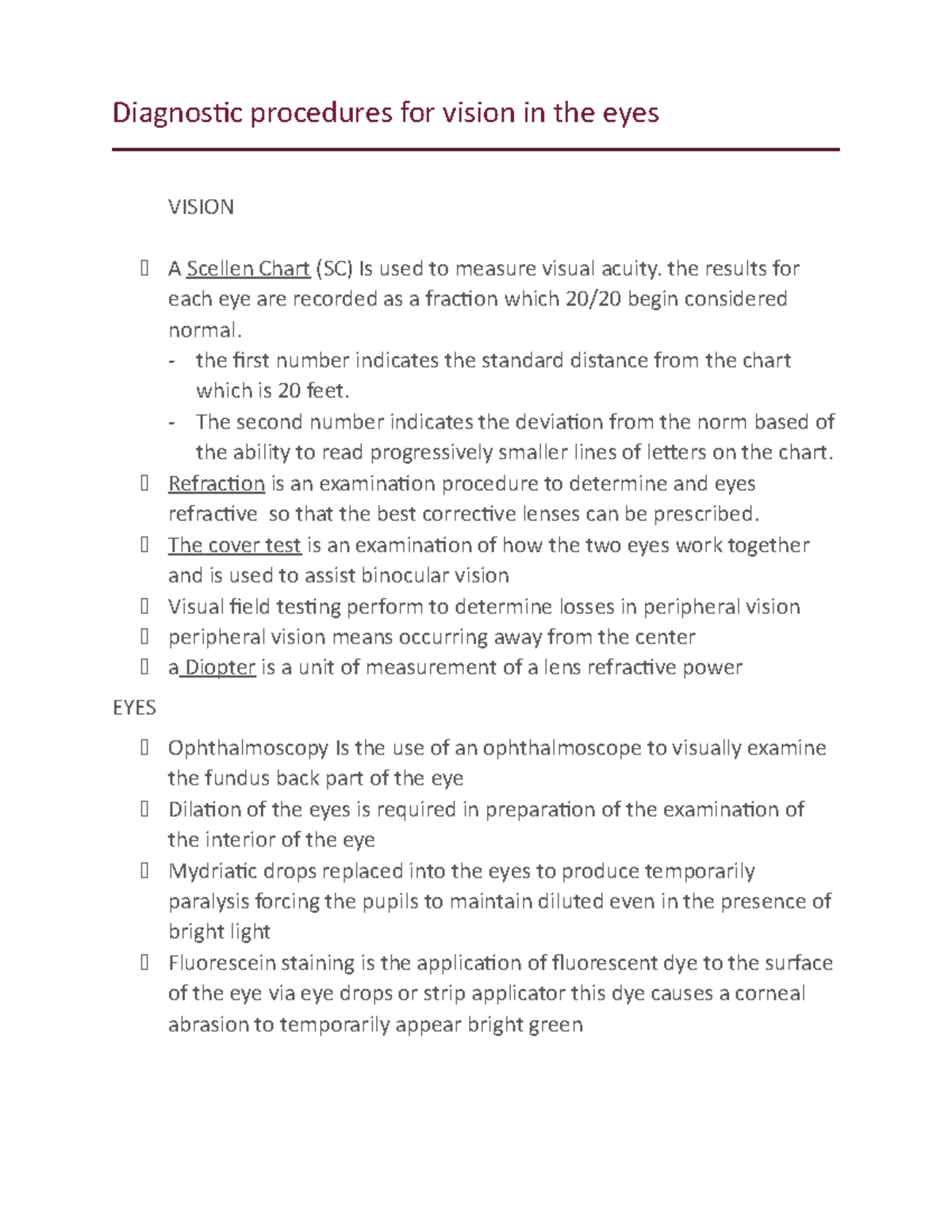 Diagnpstic Procedures The Results For Each Eye Are Recorded As A