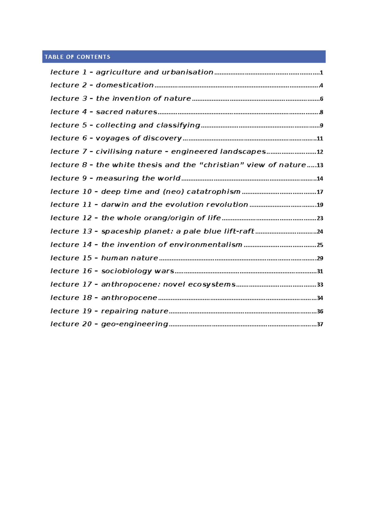 HPSC2000 2 notes - TABLE OF CONTENTS lecture 1 – agriculture and - Studocu