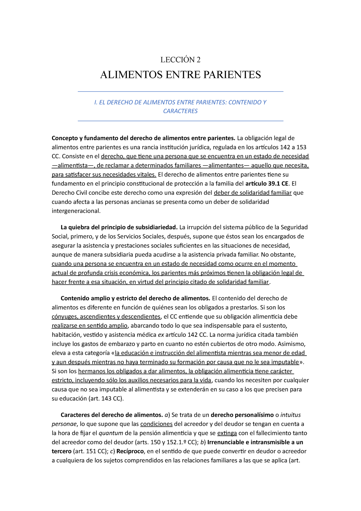 Lección 2 Derecho De Alimentos LecciÓn 2 Alimentos Entre Parientes I El Derecho De Alimentos 7779