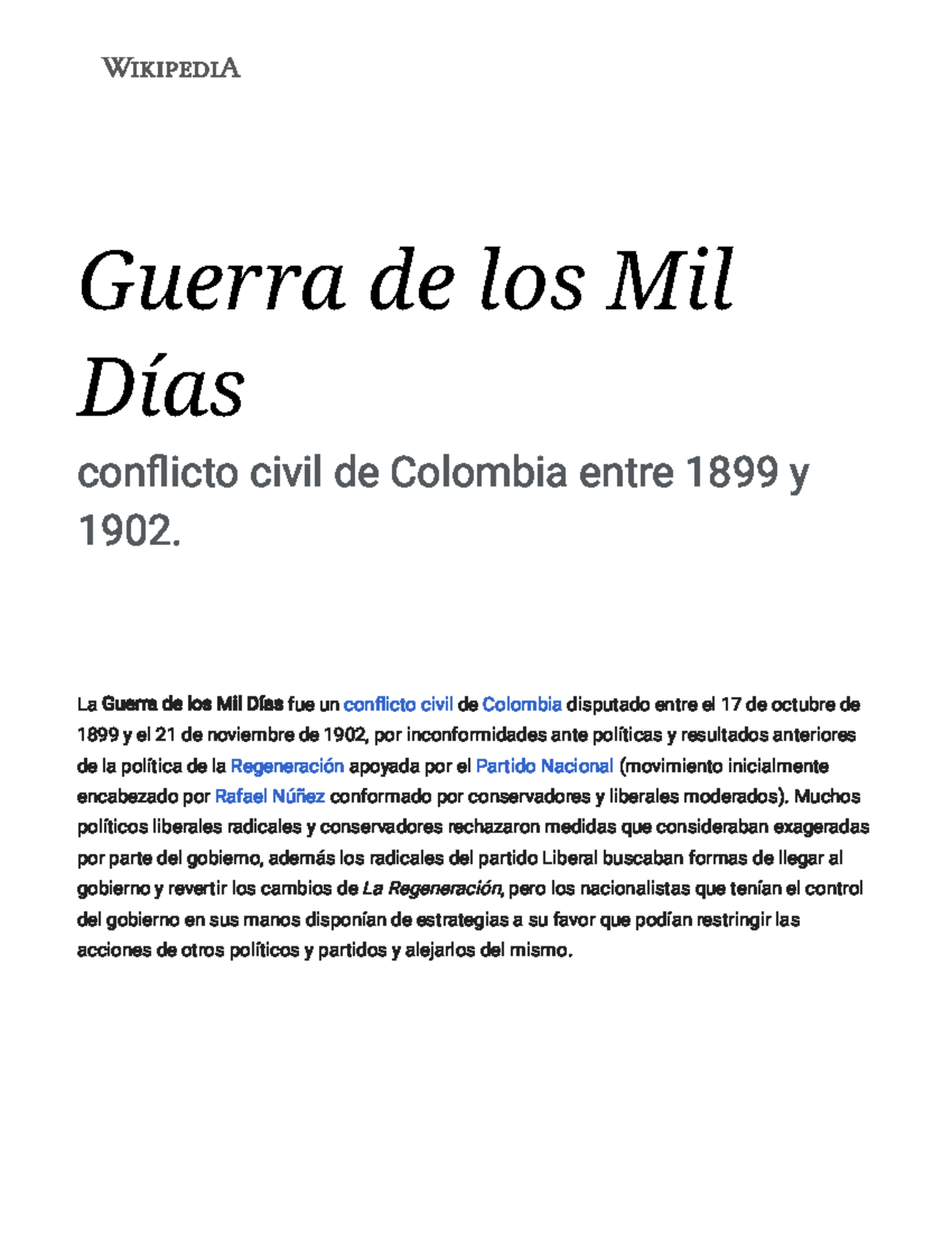 Guerra de los Mil Días Wikipedia, la enciclopedia libre Guerra de