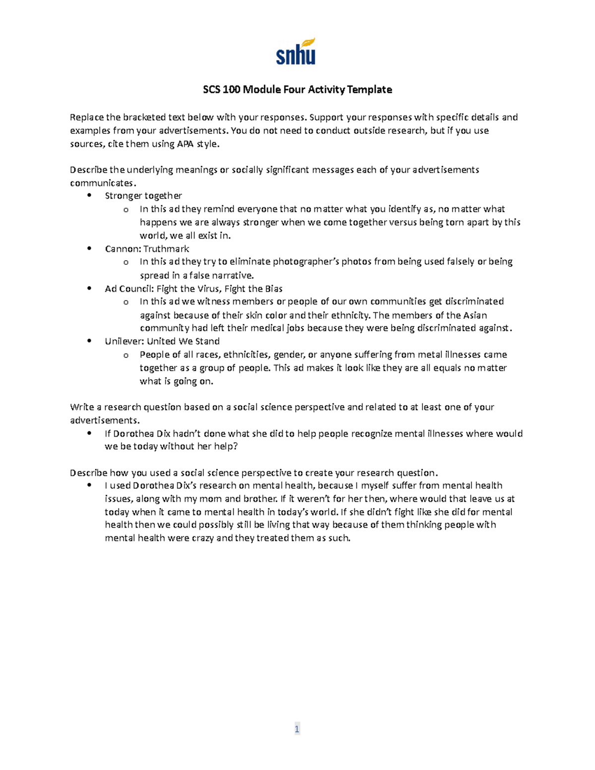 SCS 100 Module Four Activity Template - SCS 100 Module Four Activity ...
