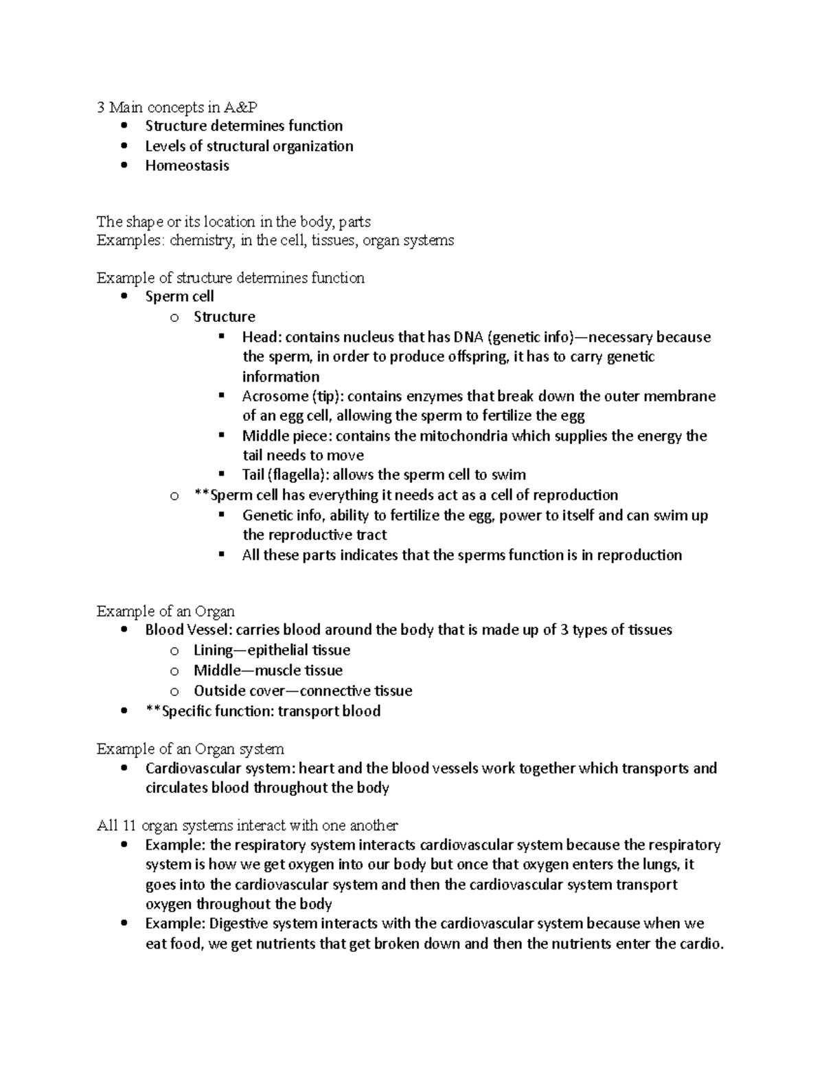 Anatomy Exam 1 - Study guide for exam 1 - 3 Main concepts in A&P ...