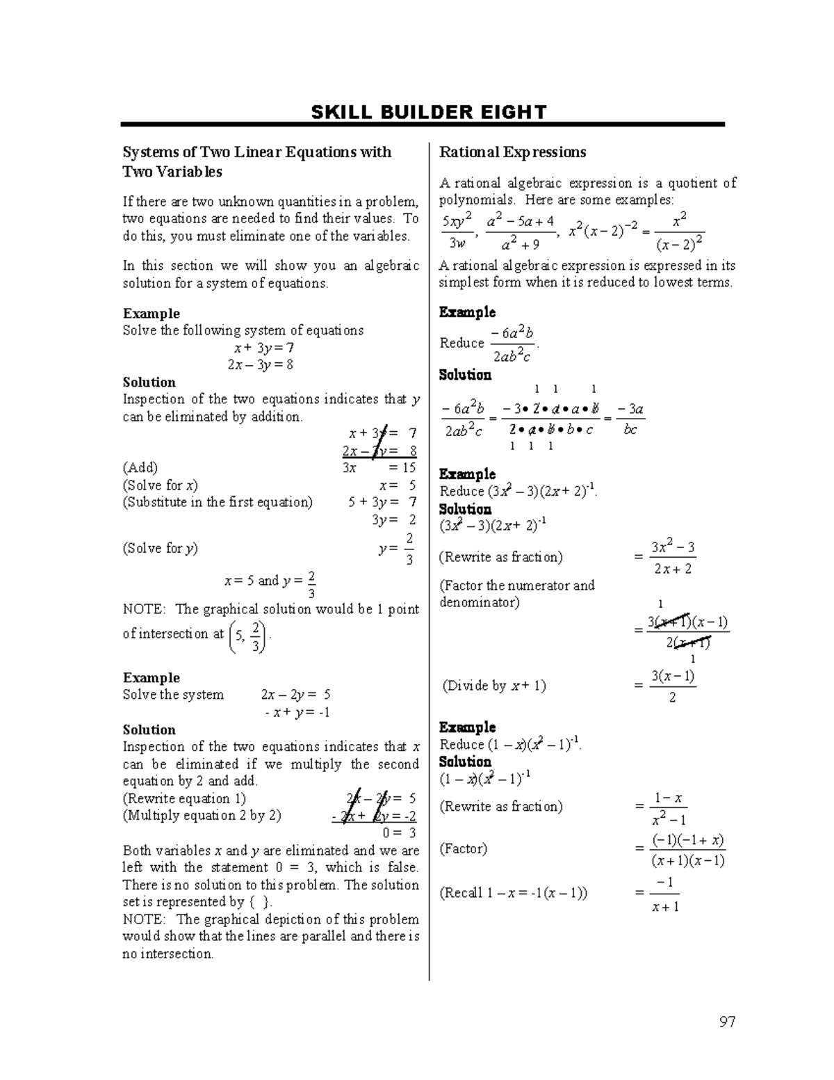 EX 9 Revision - good notes - SKILL BUILDER EIGHT Systems of Two Linear ...