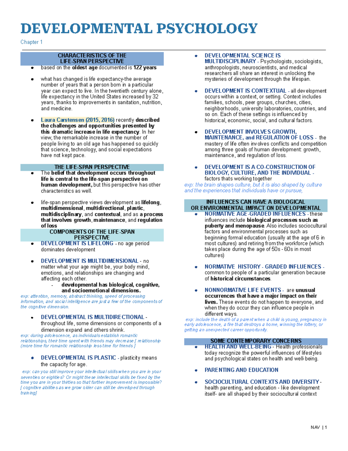 Developmental Psychology.docx - Chapter 1 CHARACTERISTICS OF THE LIFE ...
