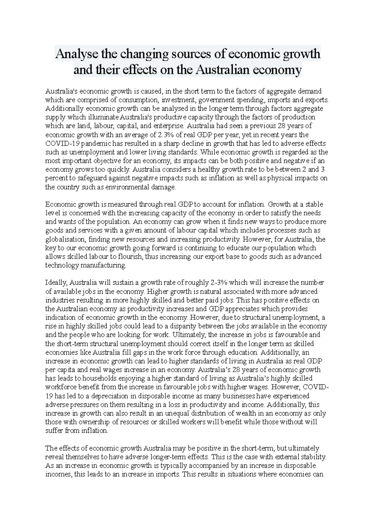 Analyse the changing sources of economic growth and their effects on ...