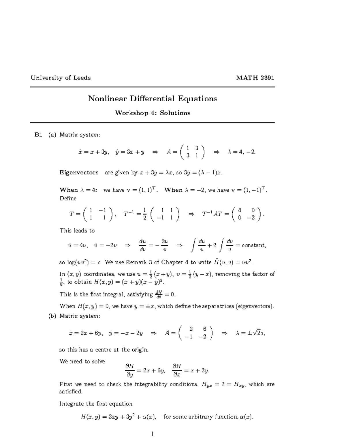 2391-2021-Works 4solutions - University Of Leeds MATH 2391 Nonlinear ...