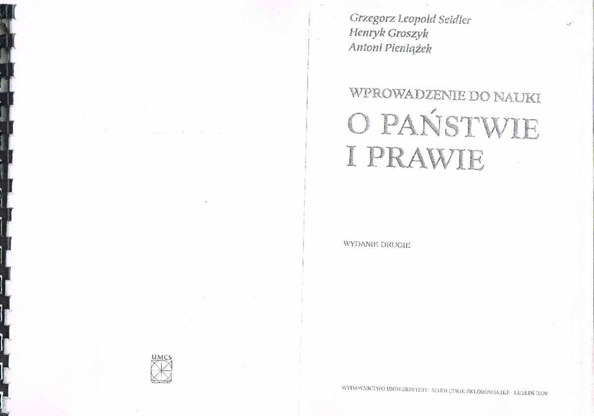 Wprowadzenie do nauki o państwie i prawie Seidler, Groszyk, Pieniążek