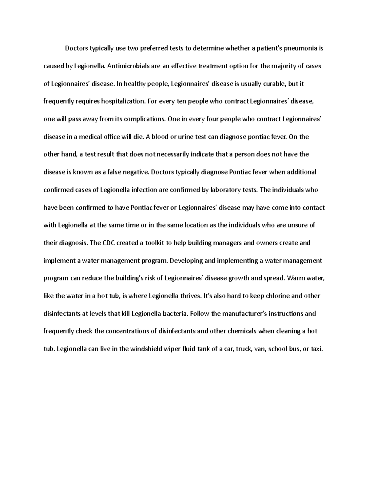 Disinfectants at levels that kill Legionella diseases Doctors