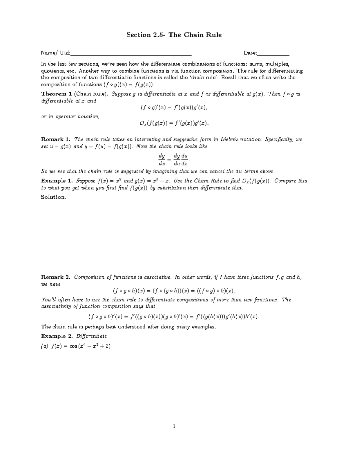 2 - Coursework 2.5 - Section 2- The Chain Rule Name/ Uid: Date: In the ...