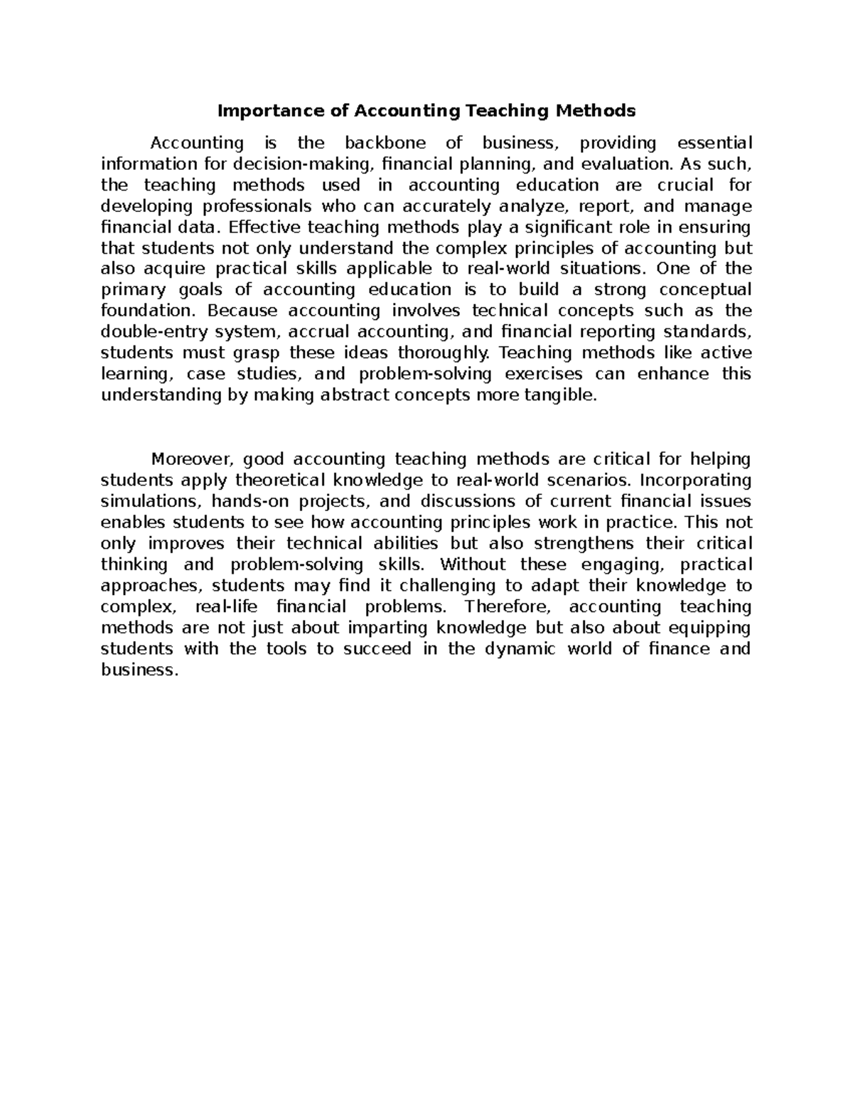 Importance of Accounting Teaching Methods - Importance of Accounting ...