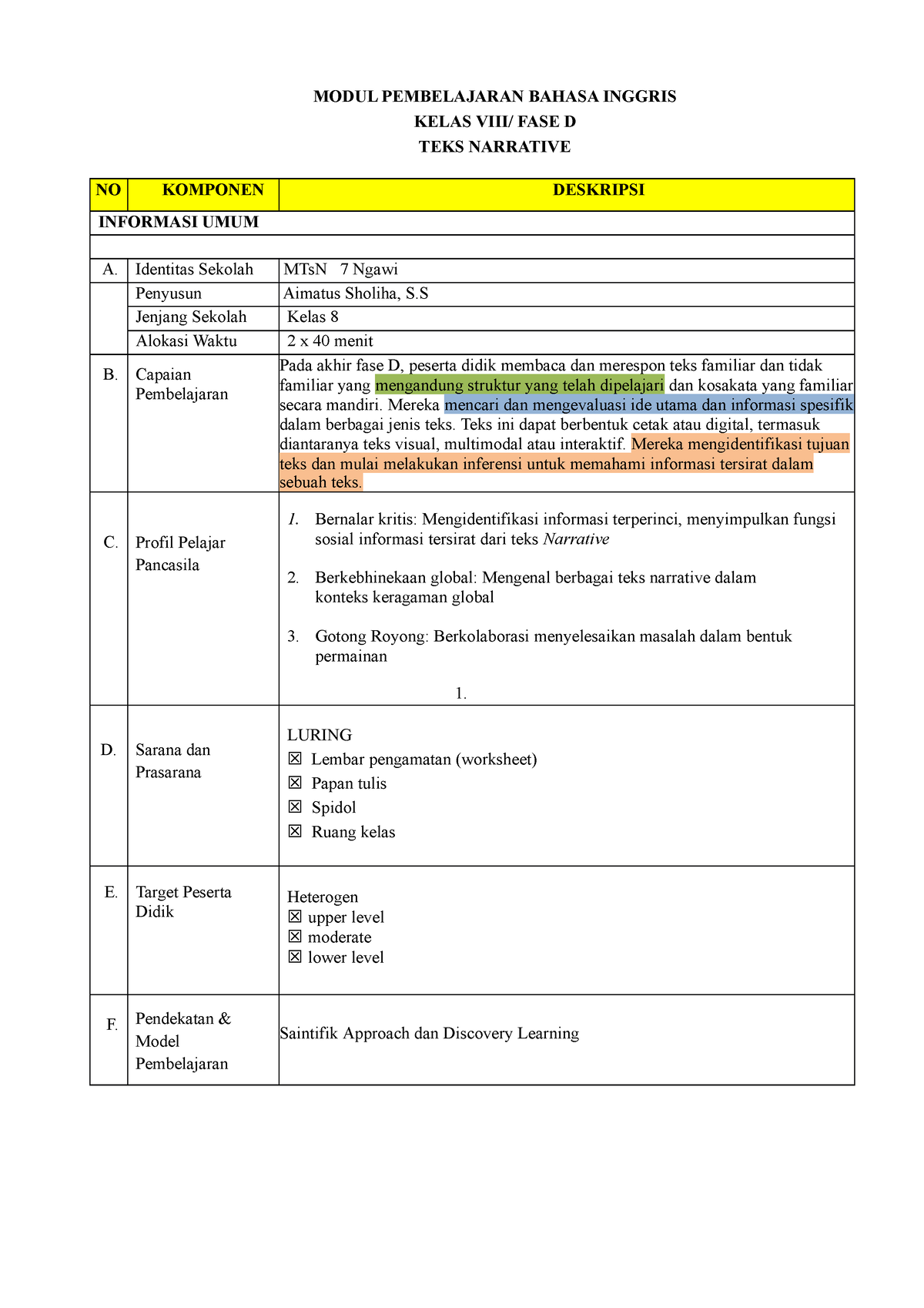 Modul AJAR TEXT Narrative 8 - MODUL PEMBELAJARAN BAHASA INGGRIS KELAS ...