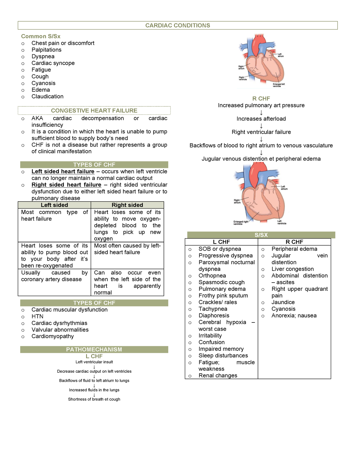 Cardiopulmonary Conditions Summary - Physical Therapy - Studocu