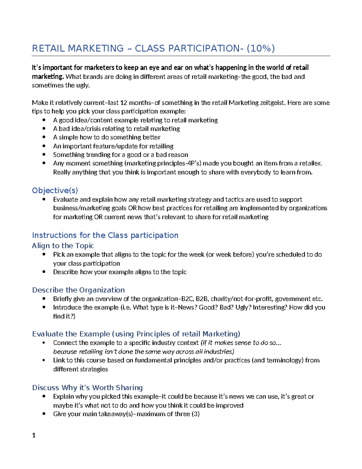 Retail Marketing- Class Participation - RETAIL MARKETING – CLASS ...