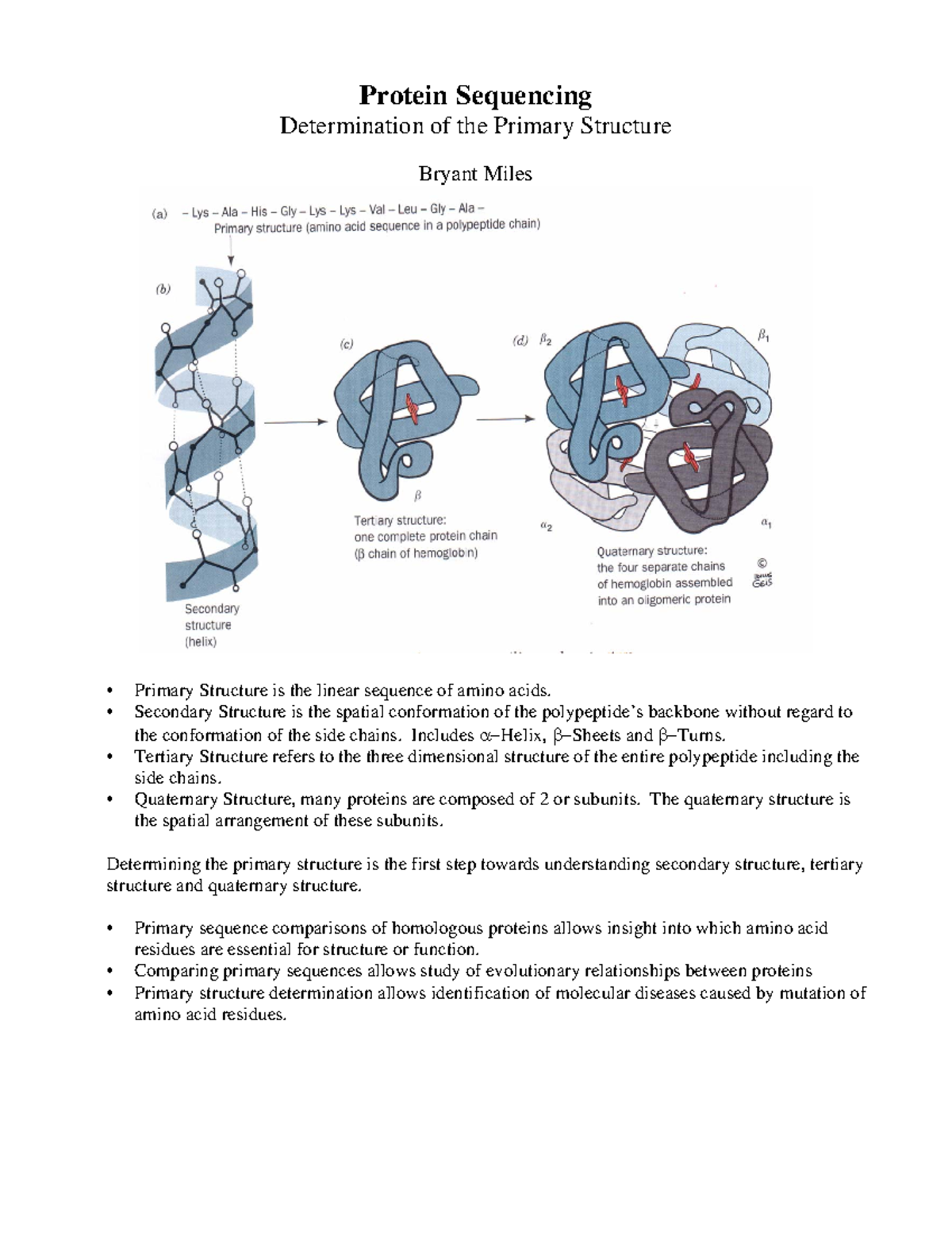 Protein Sequencing Good review Protein Sequencing Determination of